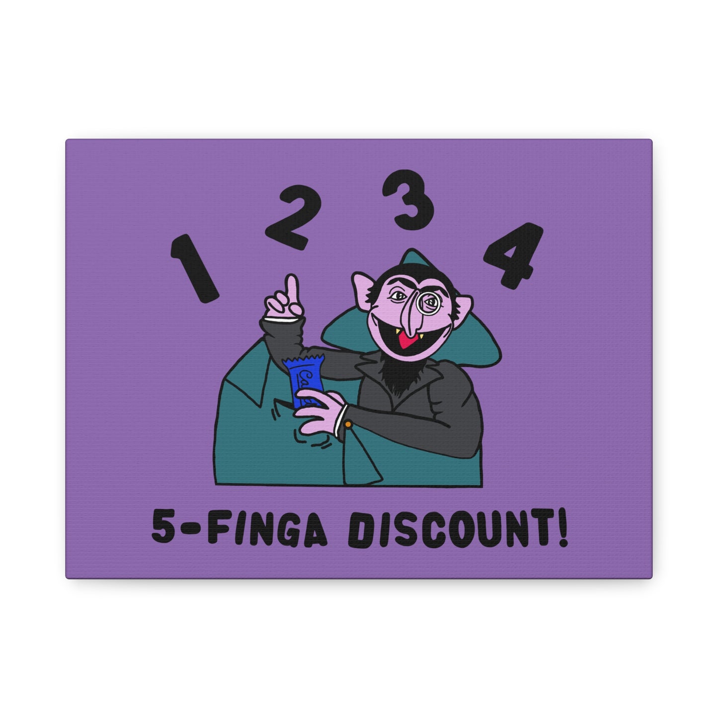 Five Finger Discount Canvas Print Light Purple - Sesame Street The Count Parody Art Print