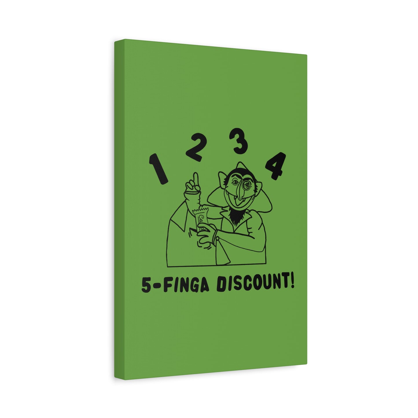 Five Finger Discount Outline Canvas Print Green - Sesame Street The Count Parody Art Print