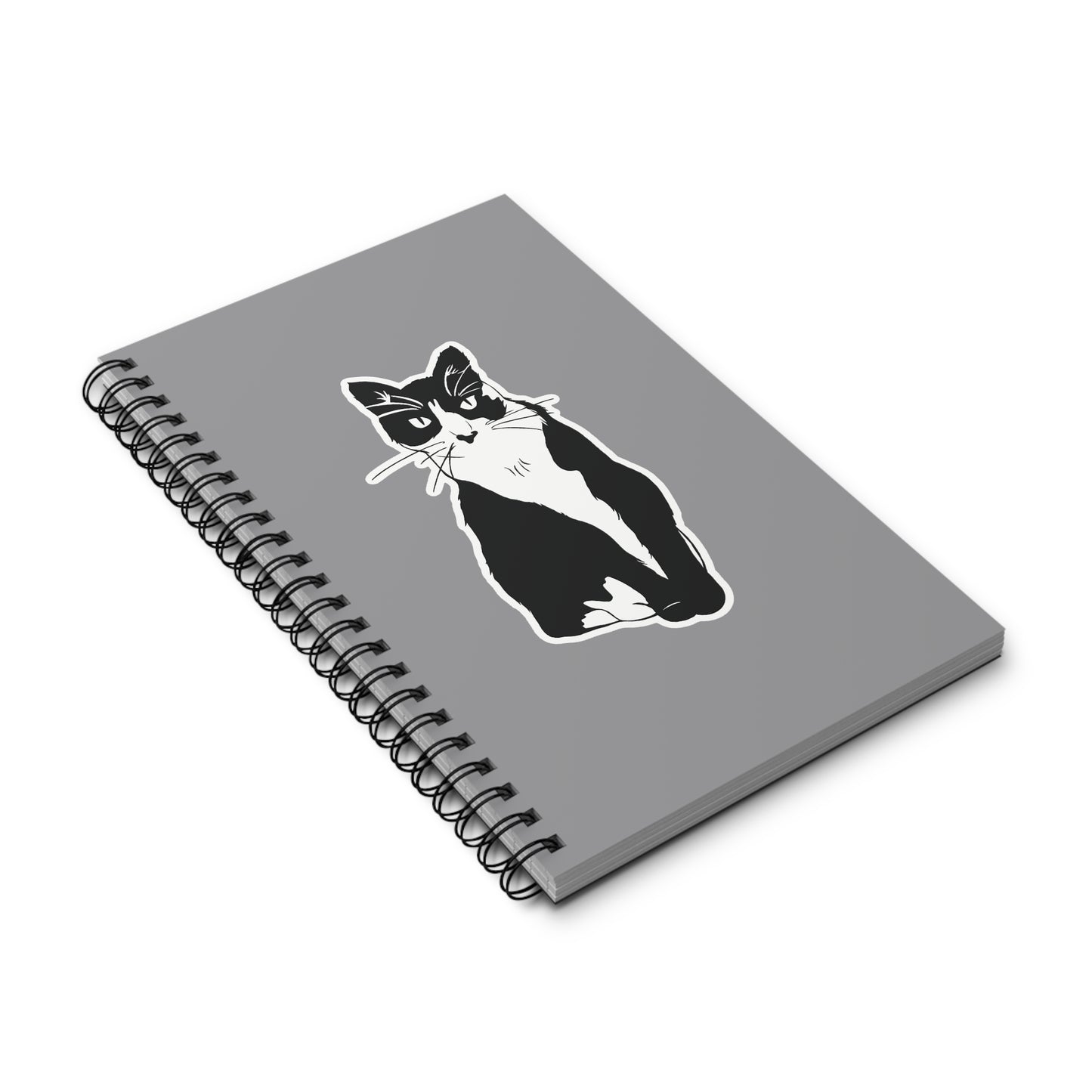 Cat Notebook in Grey (Sticker Style Cat) - Cat Spiral Notebook