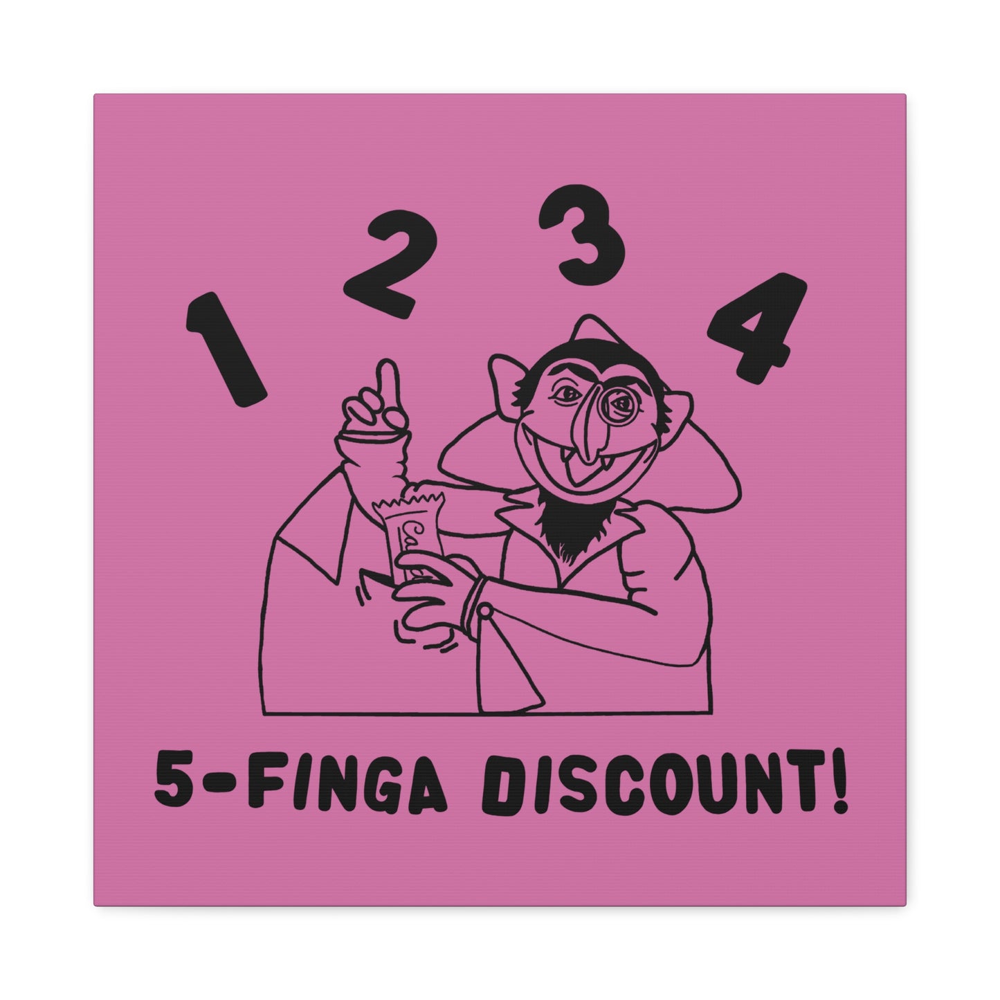 Five Finger Discount Outline Canvas Print Light Pink - Sesame Street The Count Parody Art Print