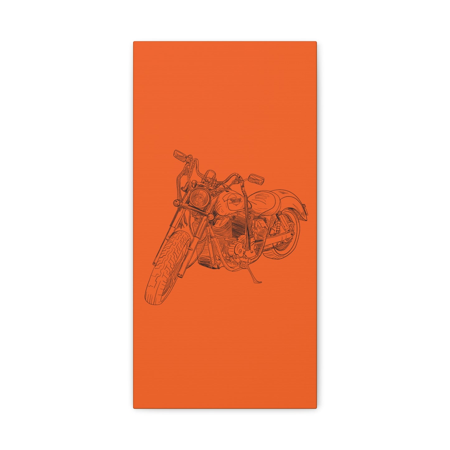Ride Me Harley Motorcycle Sketch Canvas Print - Black Ink on Orange Background
