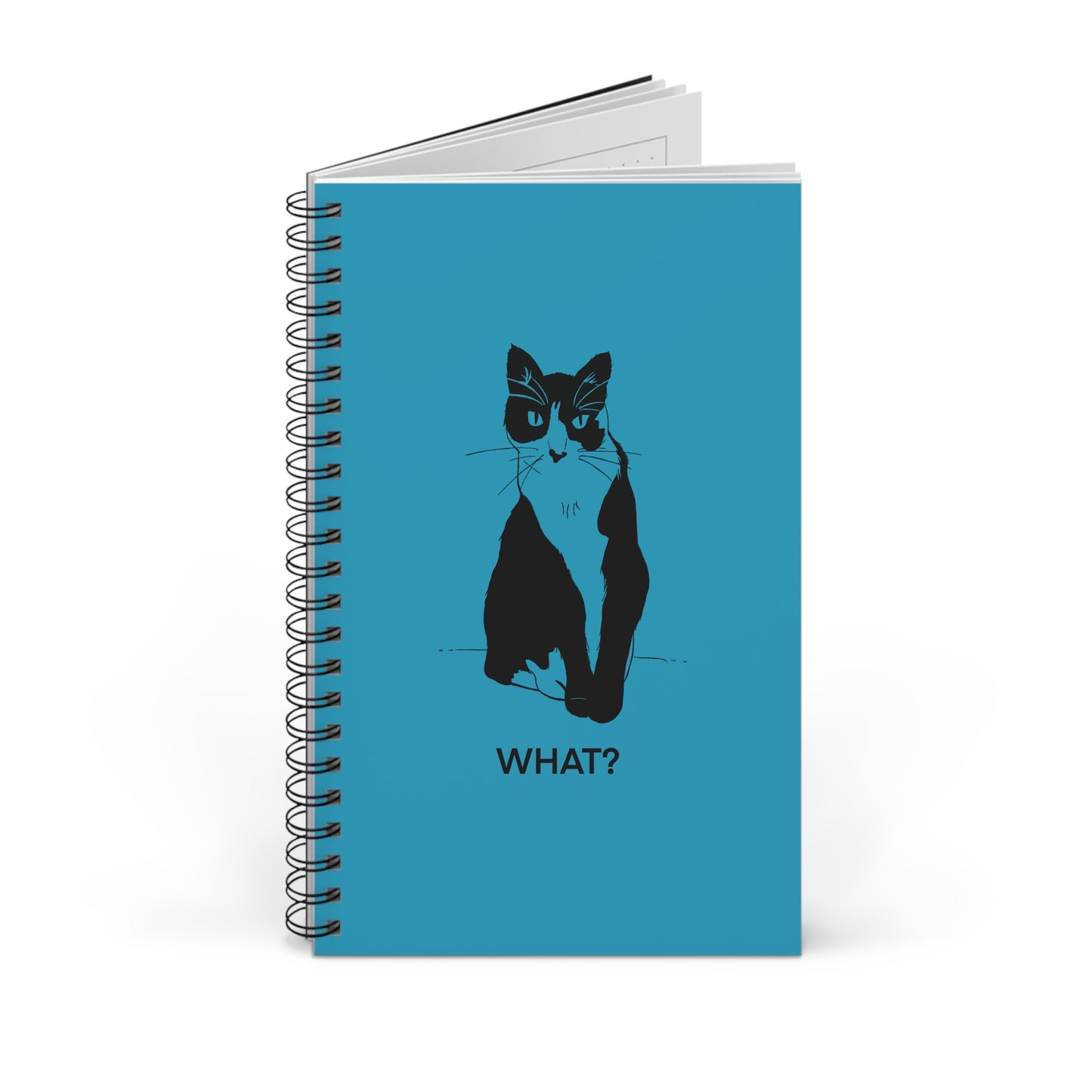 Cattitude Notebook in Turquoise (Transparent Style Cat) - Cat Spiral Notebook