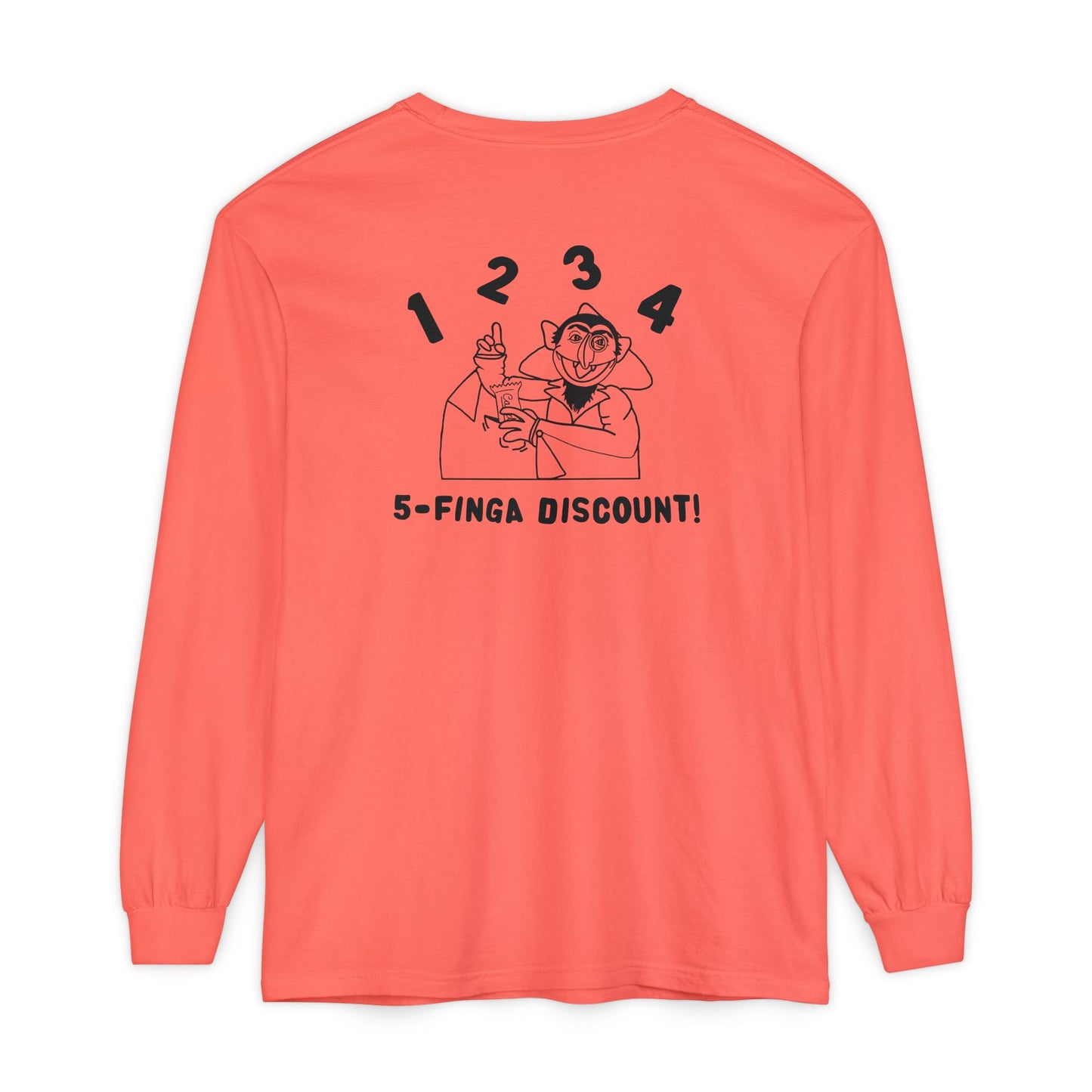 Five Finger Discount Outline Long Sleeve Tee Back Design - Sesame Street The Count Parody Shirt