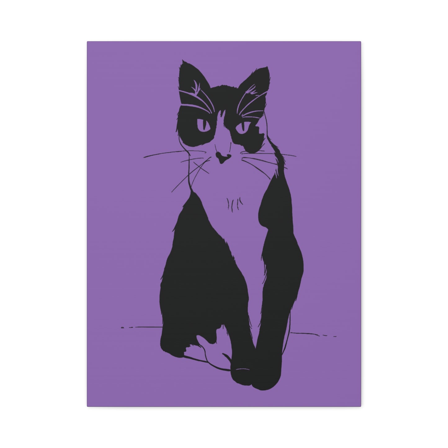 Cat Canvas Print on Purple (Transparent Style Cat) - Cat Drawing Art