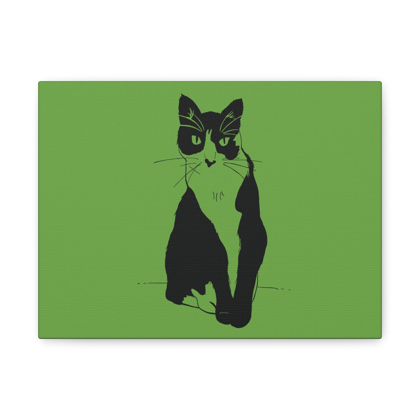 Cat Canvas Print on Green (Transparent Style Cat) - Cat Drawing Art