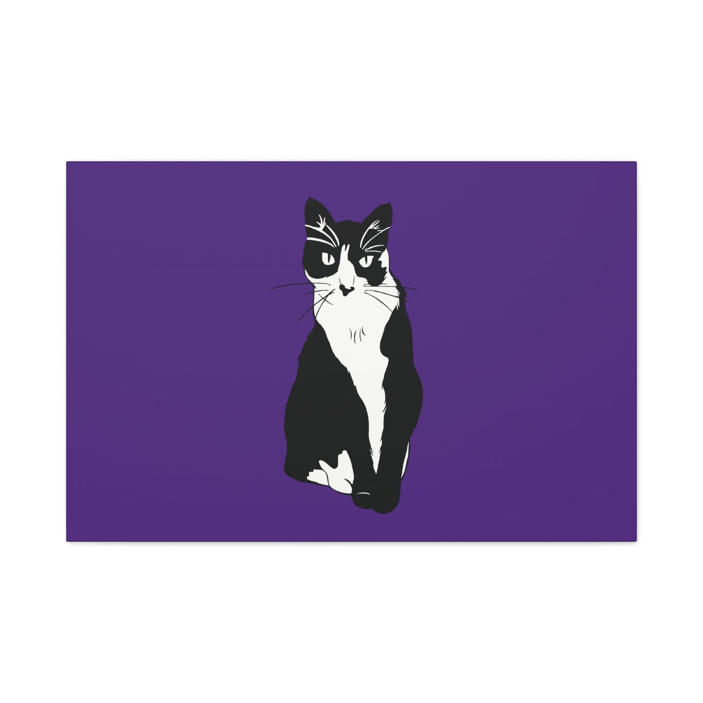 Cat Canvas on Purple (B&W Style Cat) - Cat Drawing Art