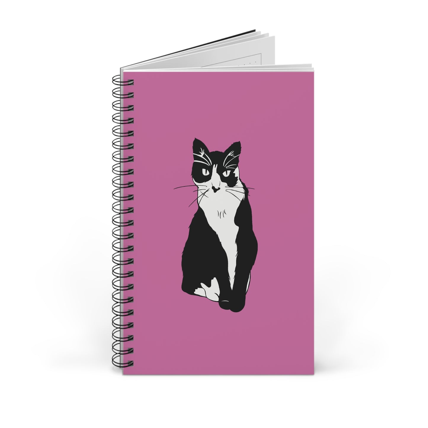 Cat Notebook in Light Pink (B&W Style Cat) - Cat Spiral Notebook