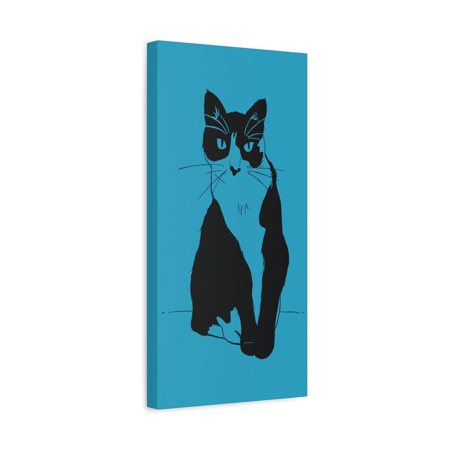 Cat Canvas Print on Turquoise (Transparent Style Cat) - Cat Drawing Art