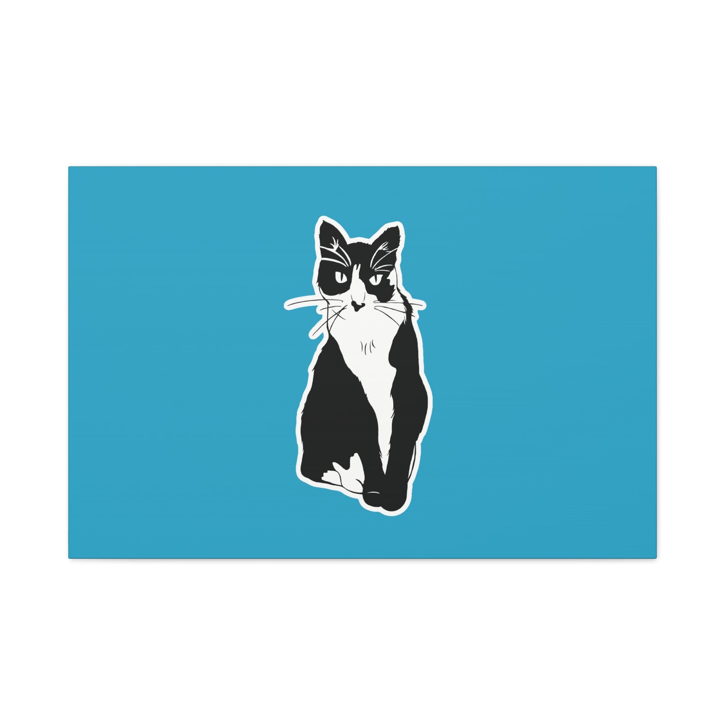 Cat Canvas Print on Turquoise (Sticker Style Cat) - Cat Drawing Art