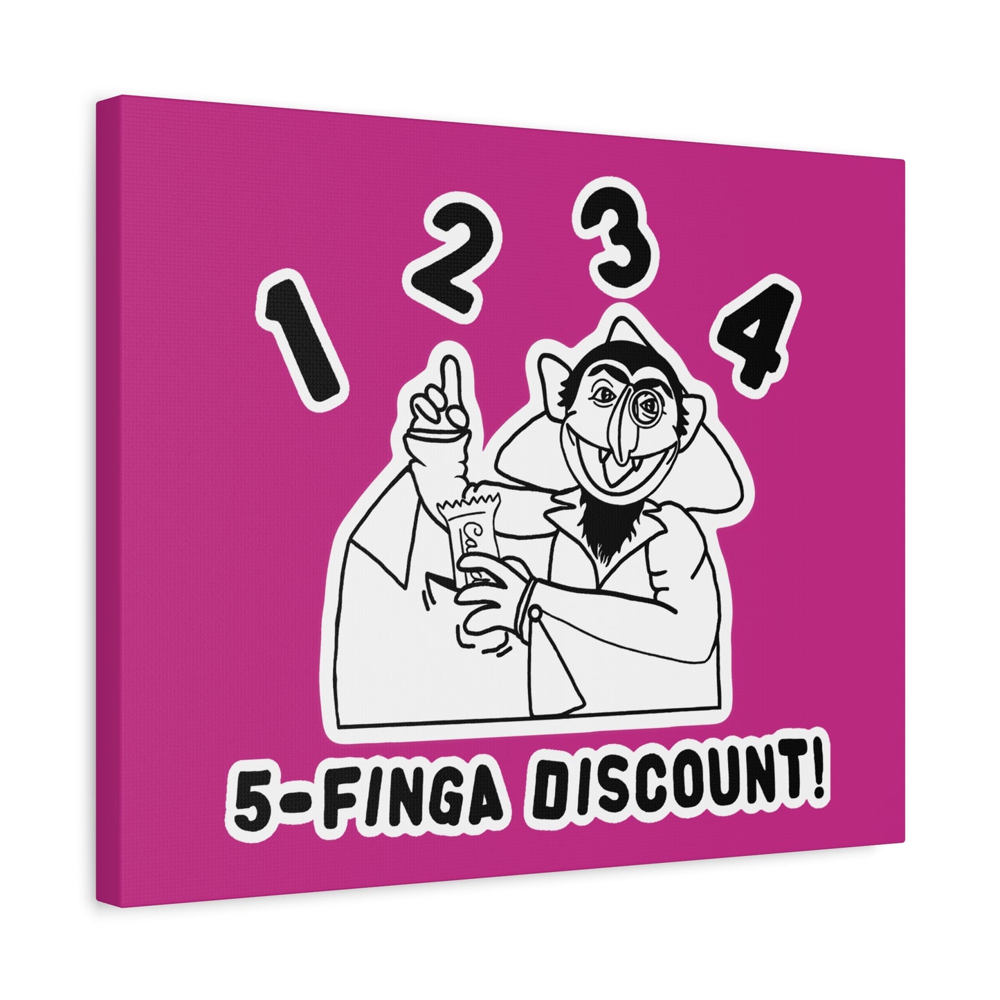 Five Finger Discount Outline Canvas Print Pink - Sesame Street The Count Parody Art Print