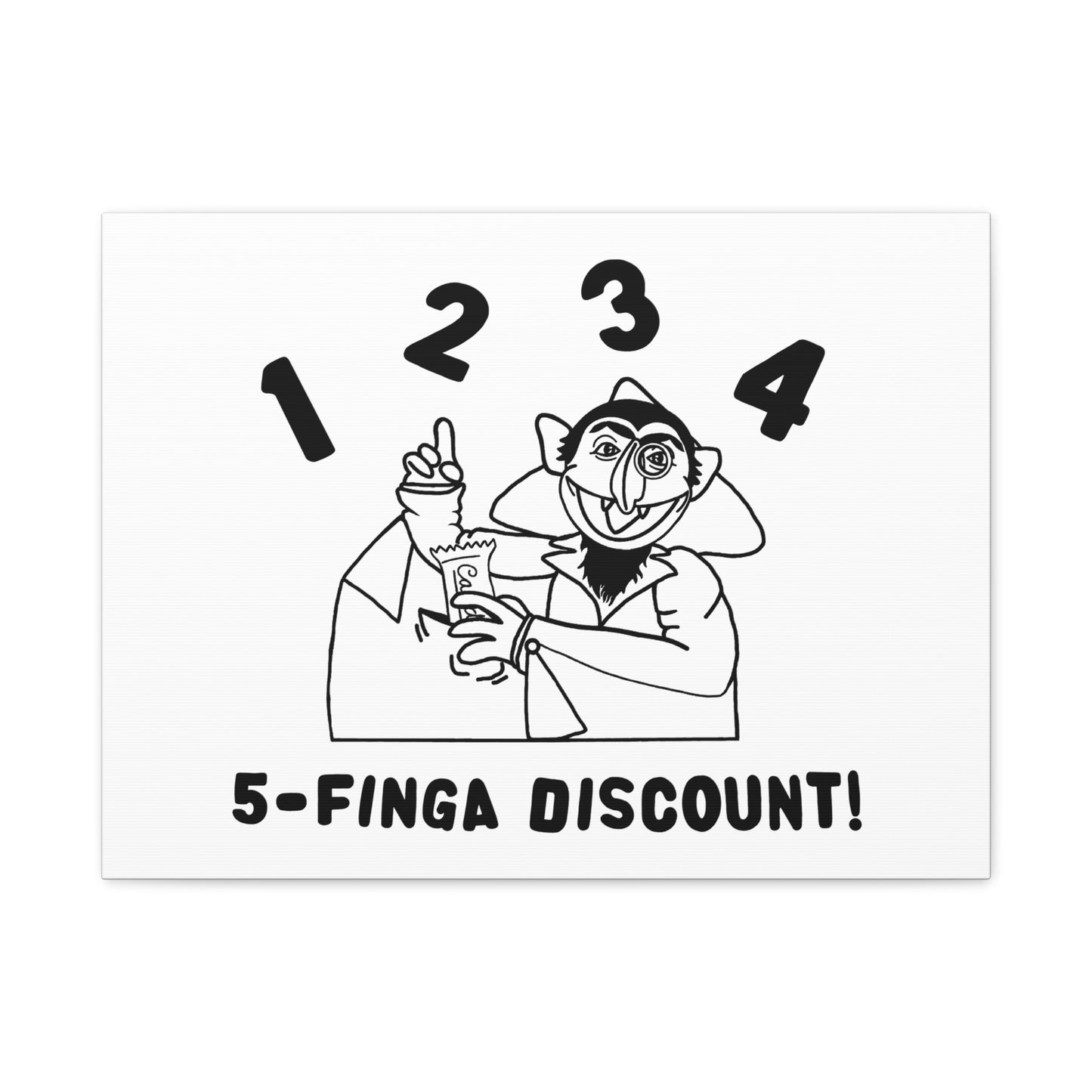 Five Finger Discount Outline Canvas Print White - Sesame Street The Count Parody Art Print