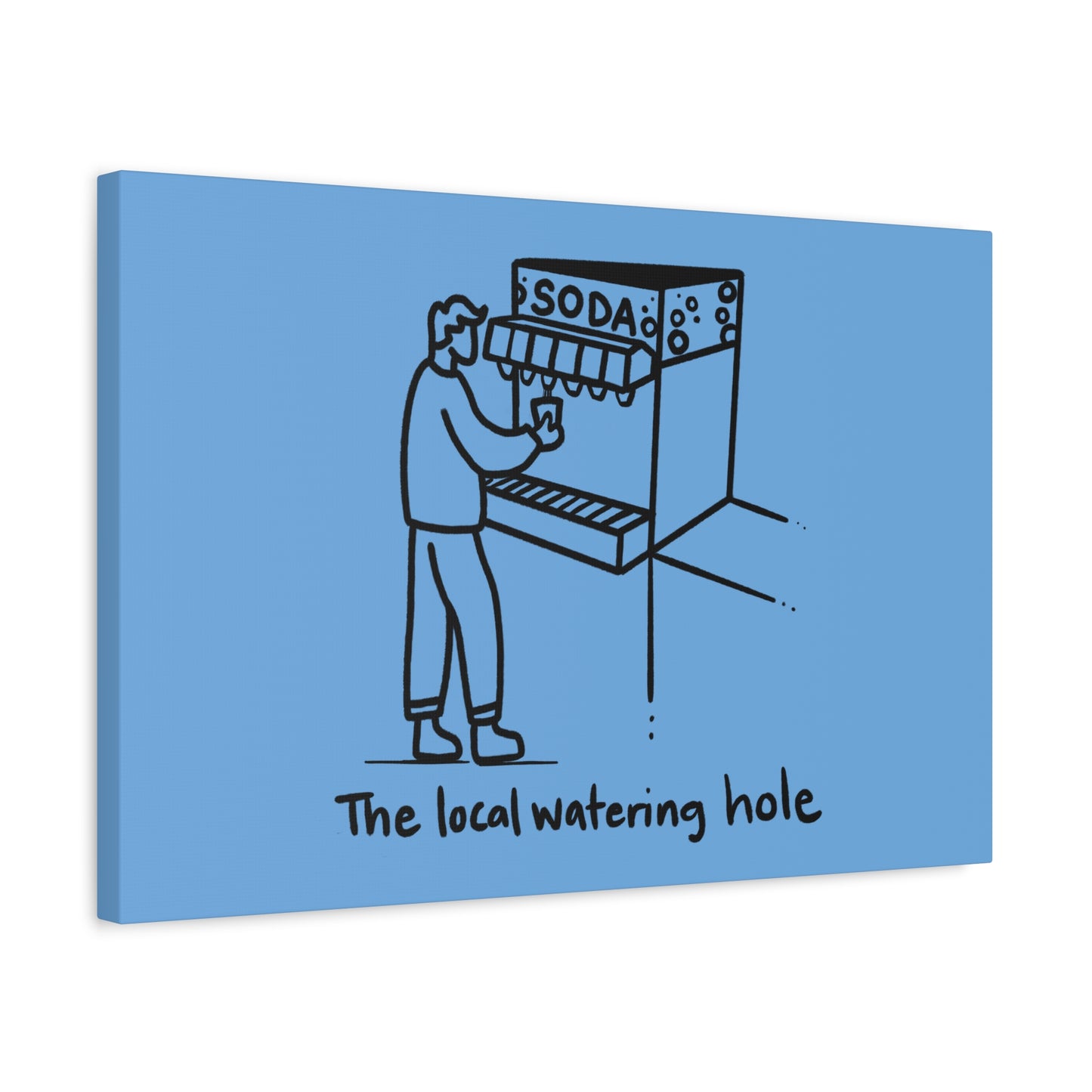 Local Watering Hole Canvas Print - White Ink on Black Background