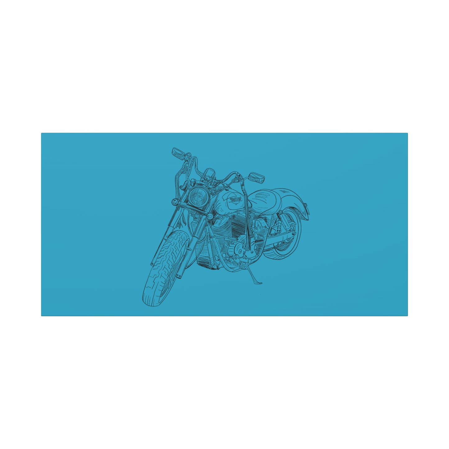 Ride Me Harley Motorcycle Sketch Canvas Print - Black Ink on Turquoise Background