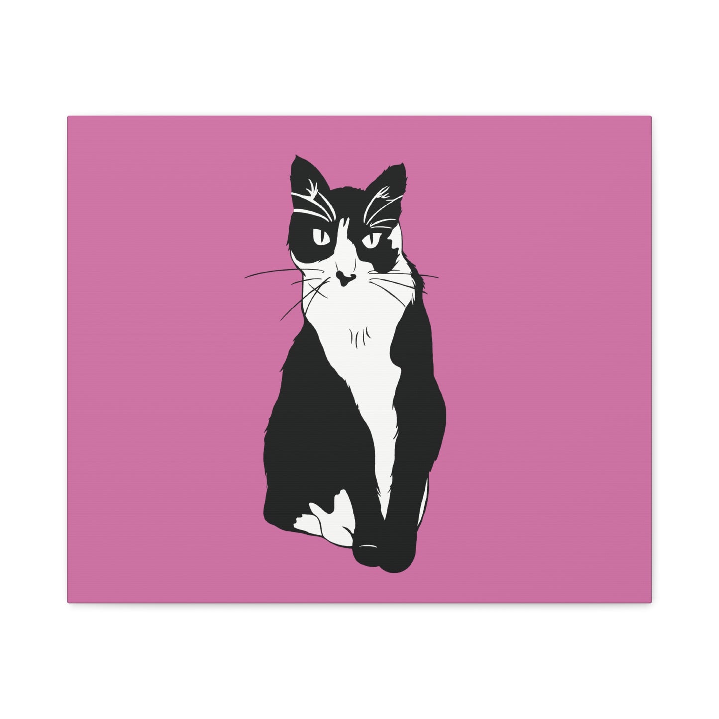 Cat Canvas on Light Pink (B&W Style Cat) - Cat Drawing Art