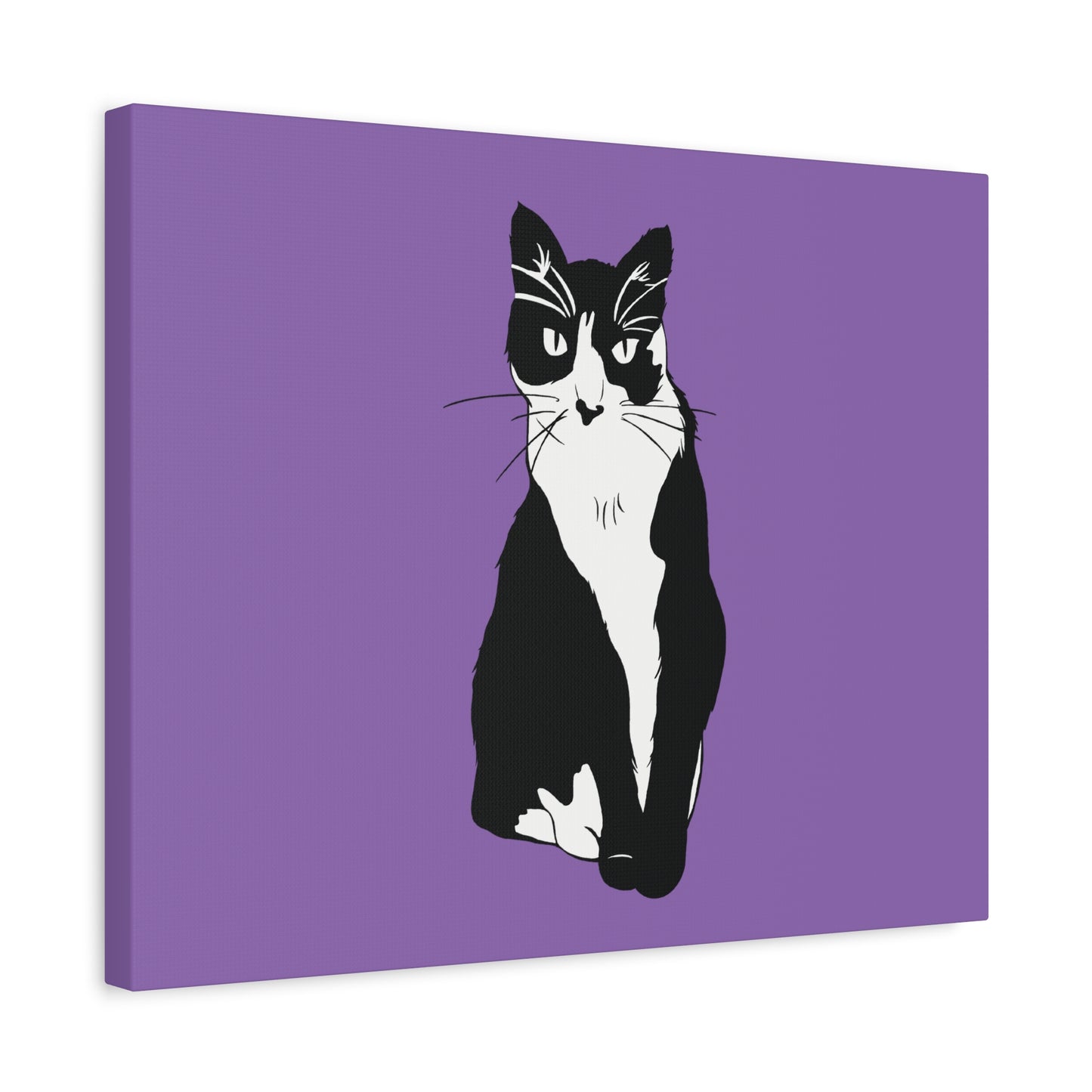 Cat Canvas on Light Purple (B&W Style Cat) - Cat Drawing Art