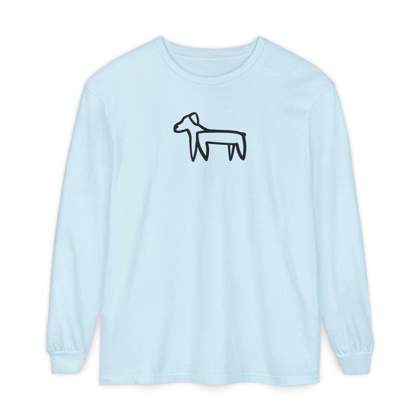 Dog Long Sleeve Tee (Transparent Style Black Dog) - Dog Drawing Shirt