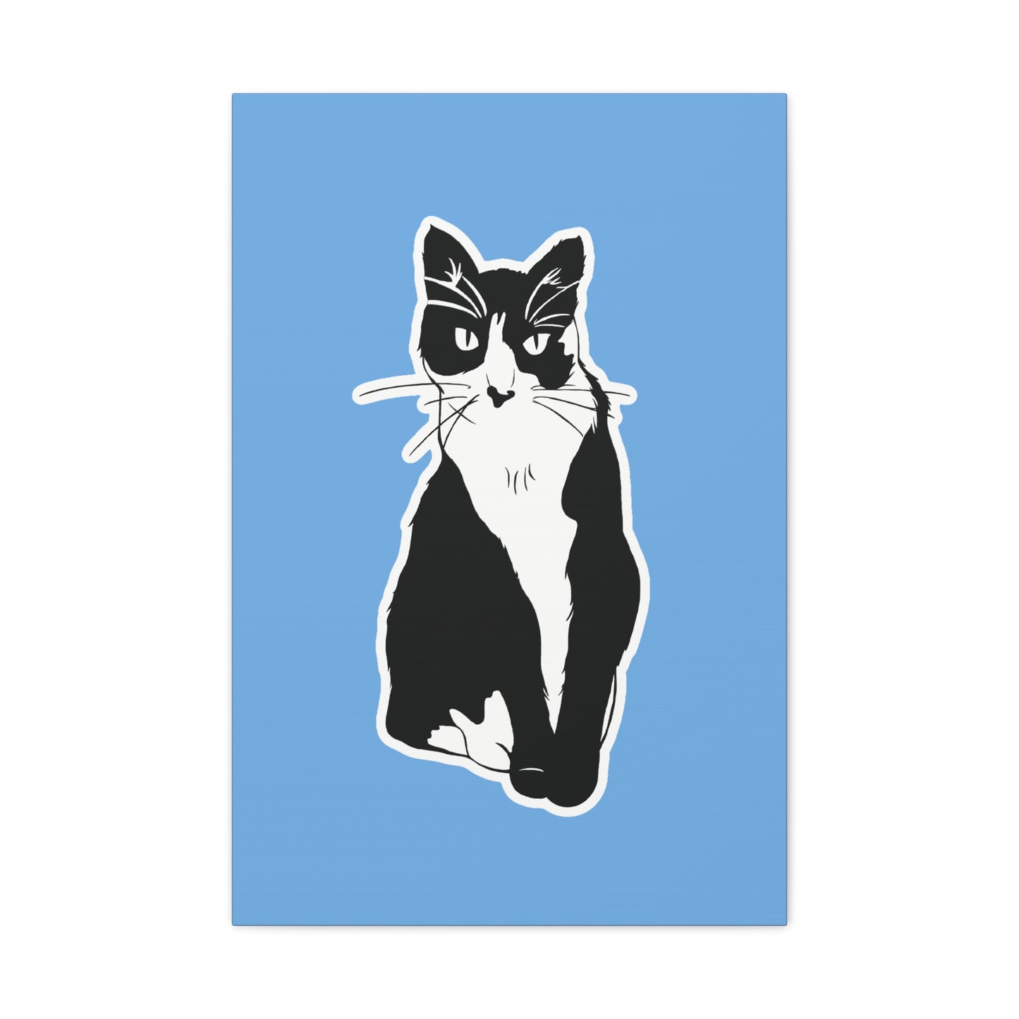 Cat Canvas on Light Blue (Sticker Style Cat) - Cat Drawing Art