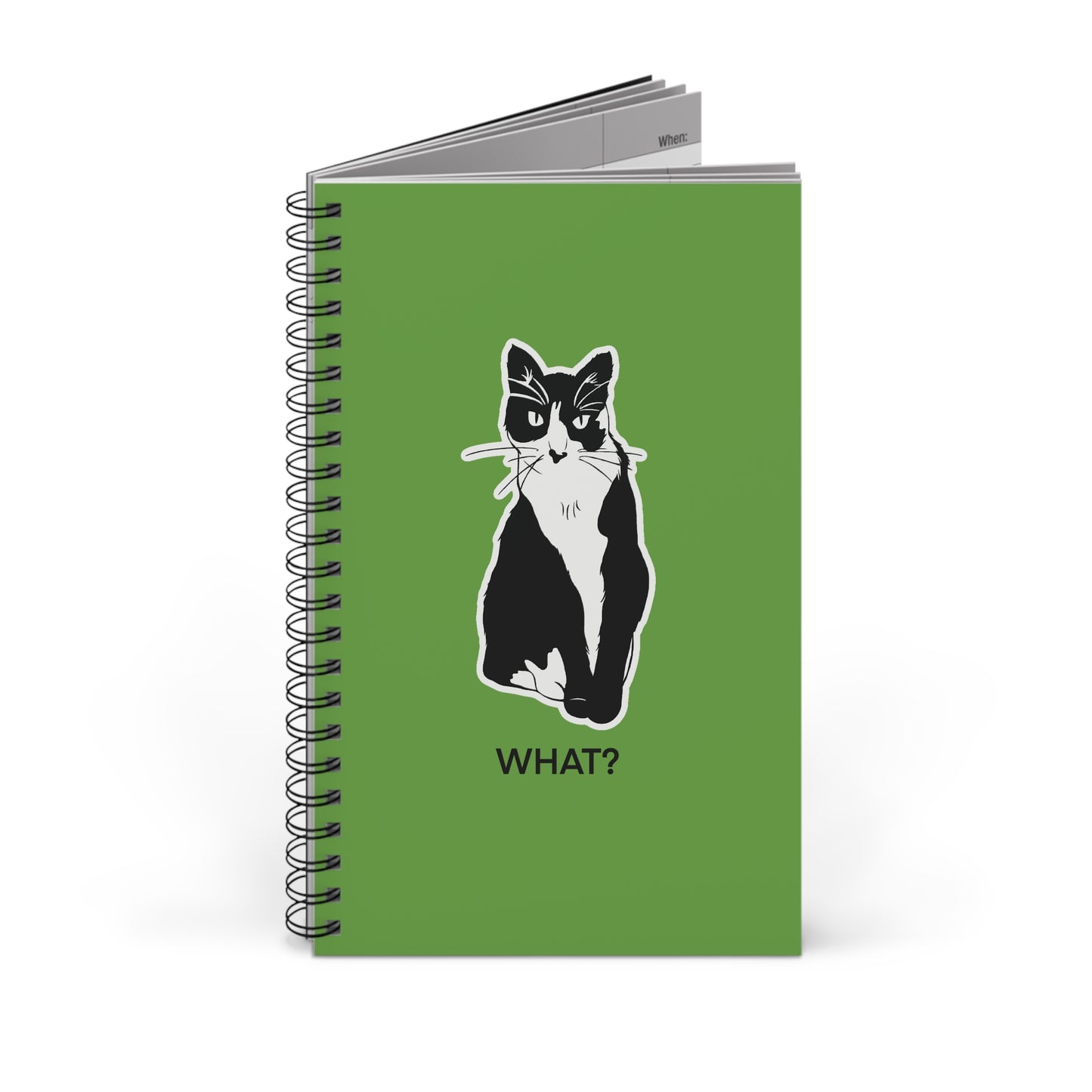 Cattitude Notebook in Light Green (Sticker Style Cat with Black Writing) - Cat Spiral Notebook