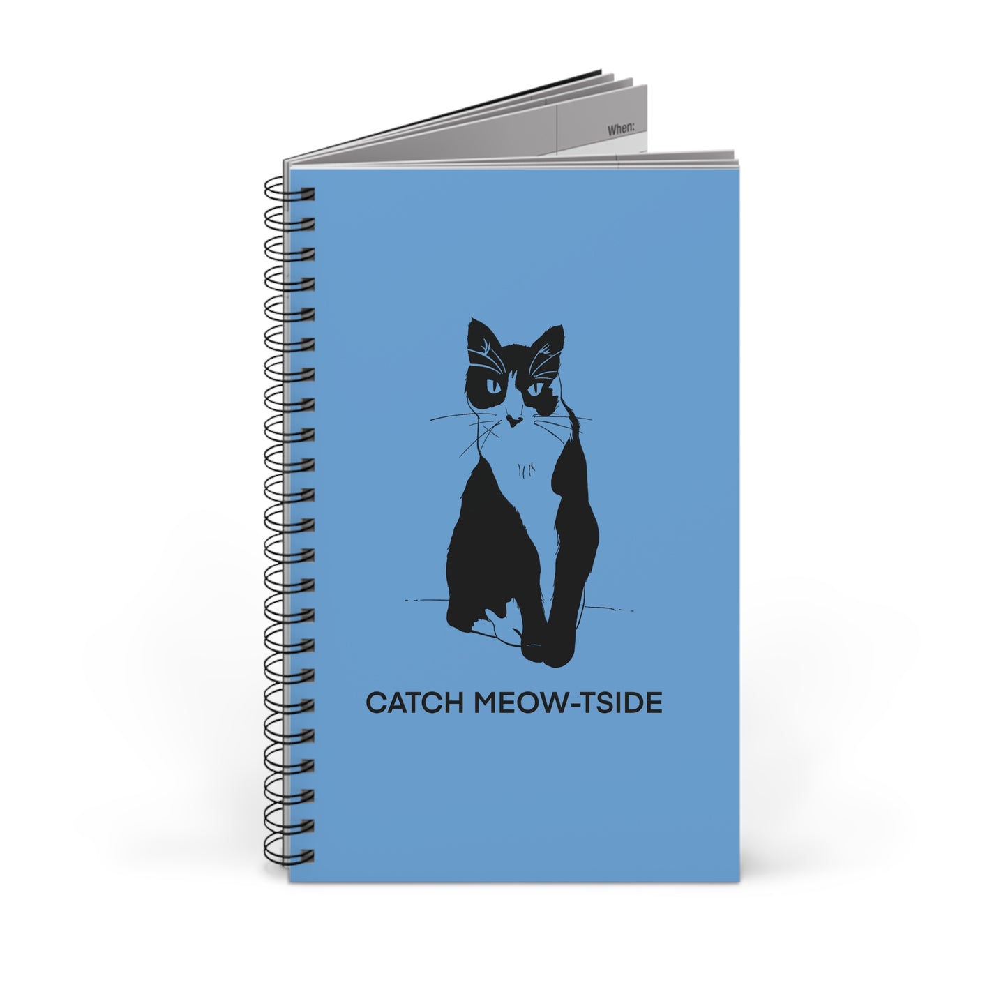 Catch Meow-tside Notebook in Light Blue (Transparent Style Cat) - Cat Spiral Notebook