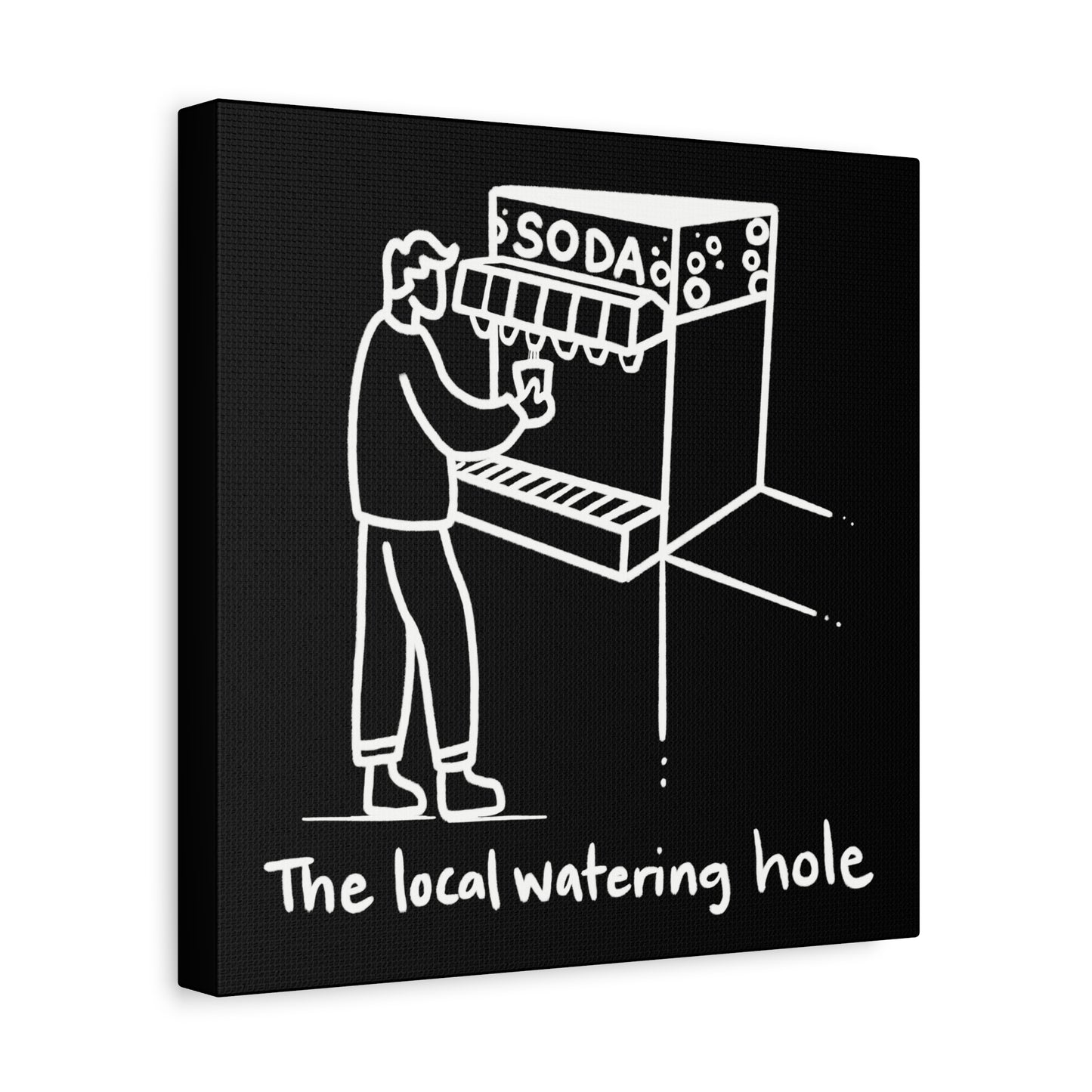 Local Watering Hole Canvas Print - White Ink on Black Background