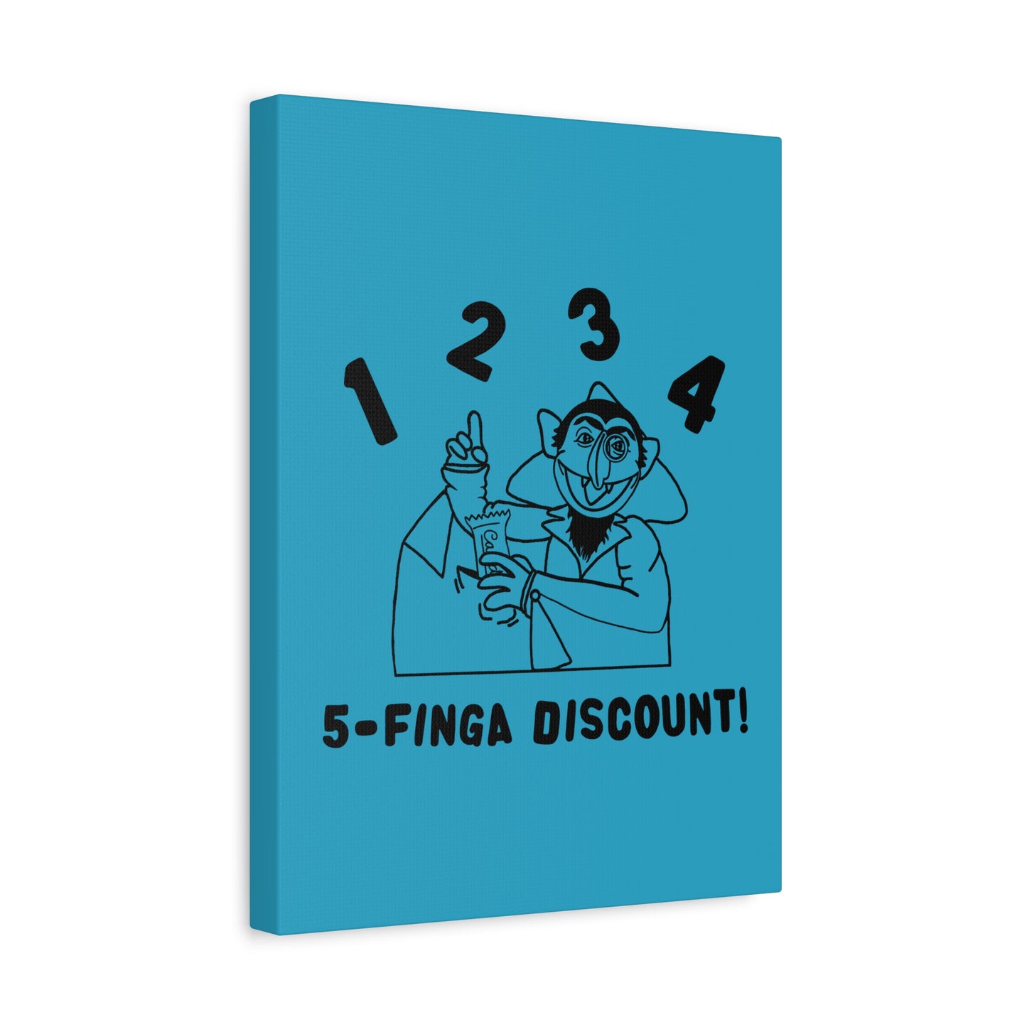 Five Finger Discount Outline Canvas Print Turquoise - Sesame Street The Count Parody Art Print