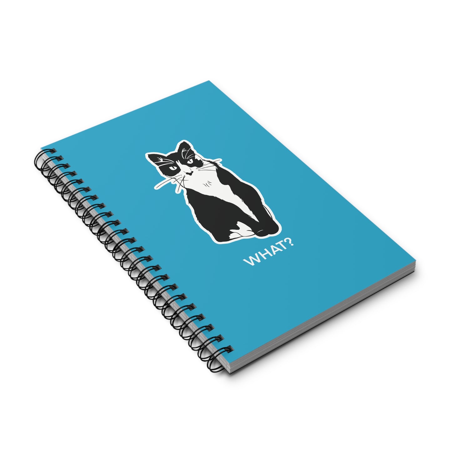 Cattitude Notebook in Turquoise (Sticker Style Cat with White Writing) - Cat Spiral Notebook
