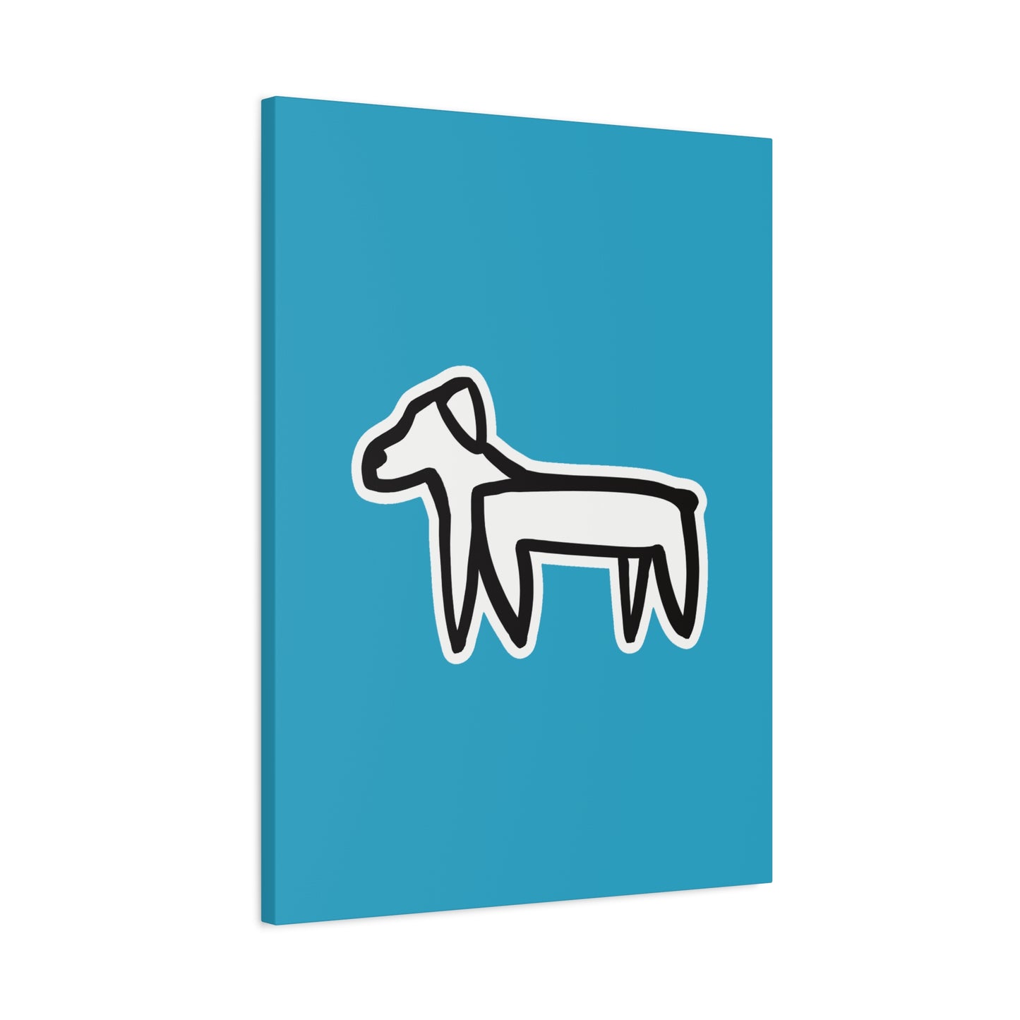 Dog Canvas Print on Turquoise (Sticker Style Black Dog) - Dog Drawing Wall Art