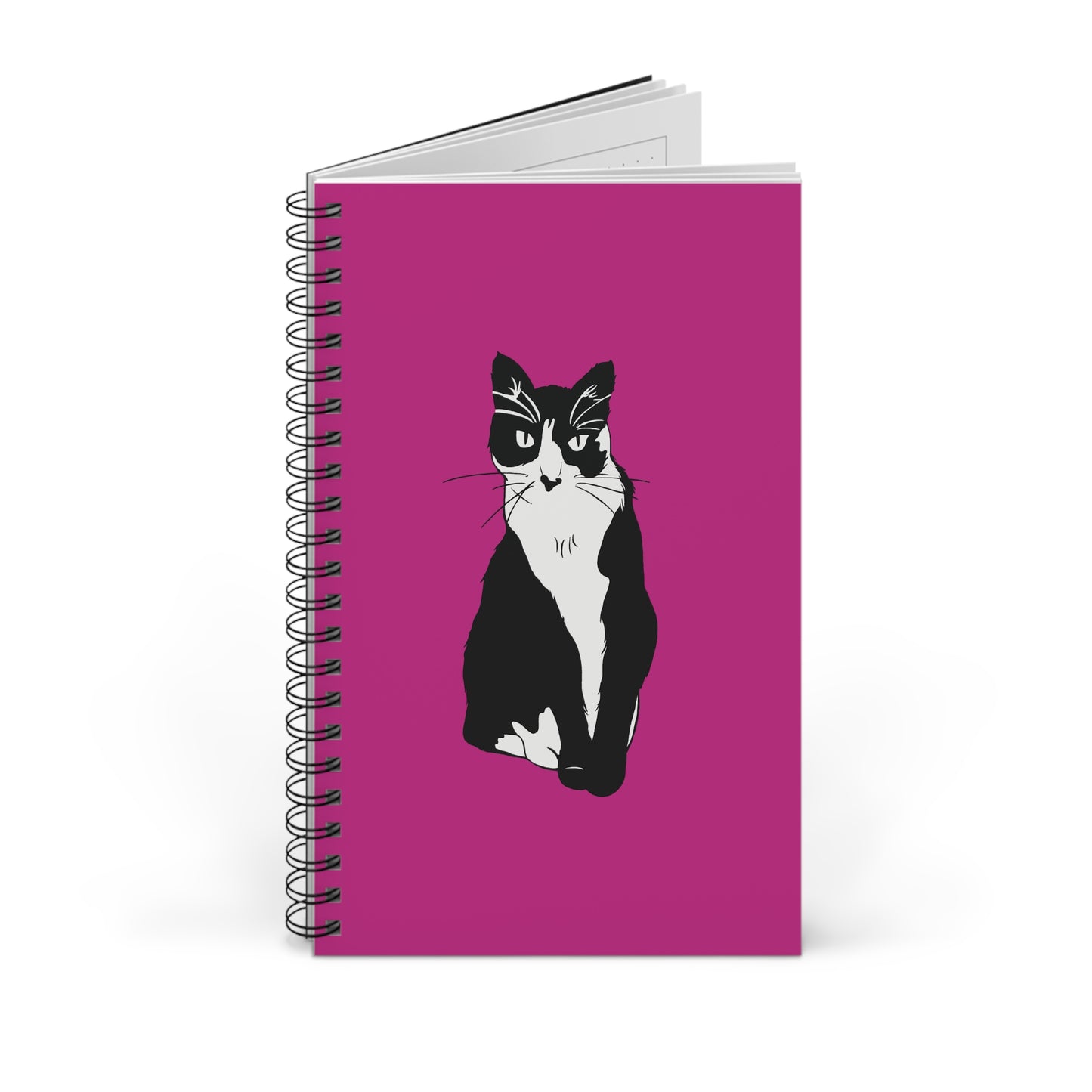 Cat Notebook in Pink (B&W Style Cat) - Cat Spiral Notebook