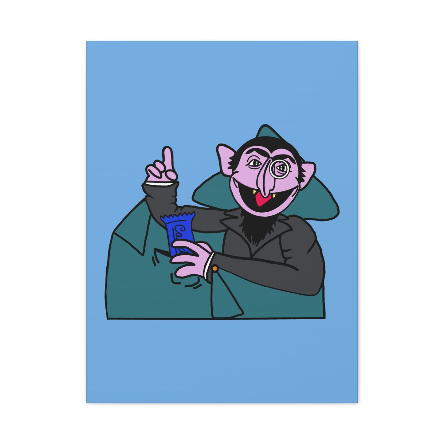 The Count Stealing Candy Canvas Print Light Blue - Sesame Street The Count Parody Art