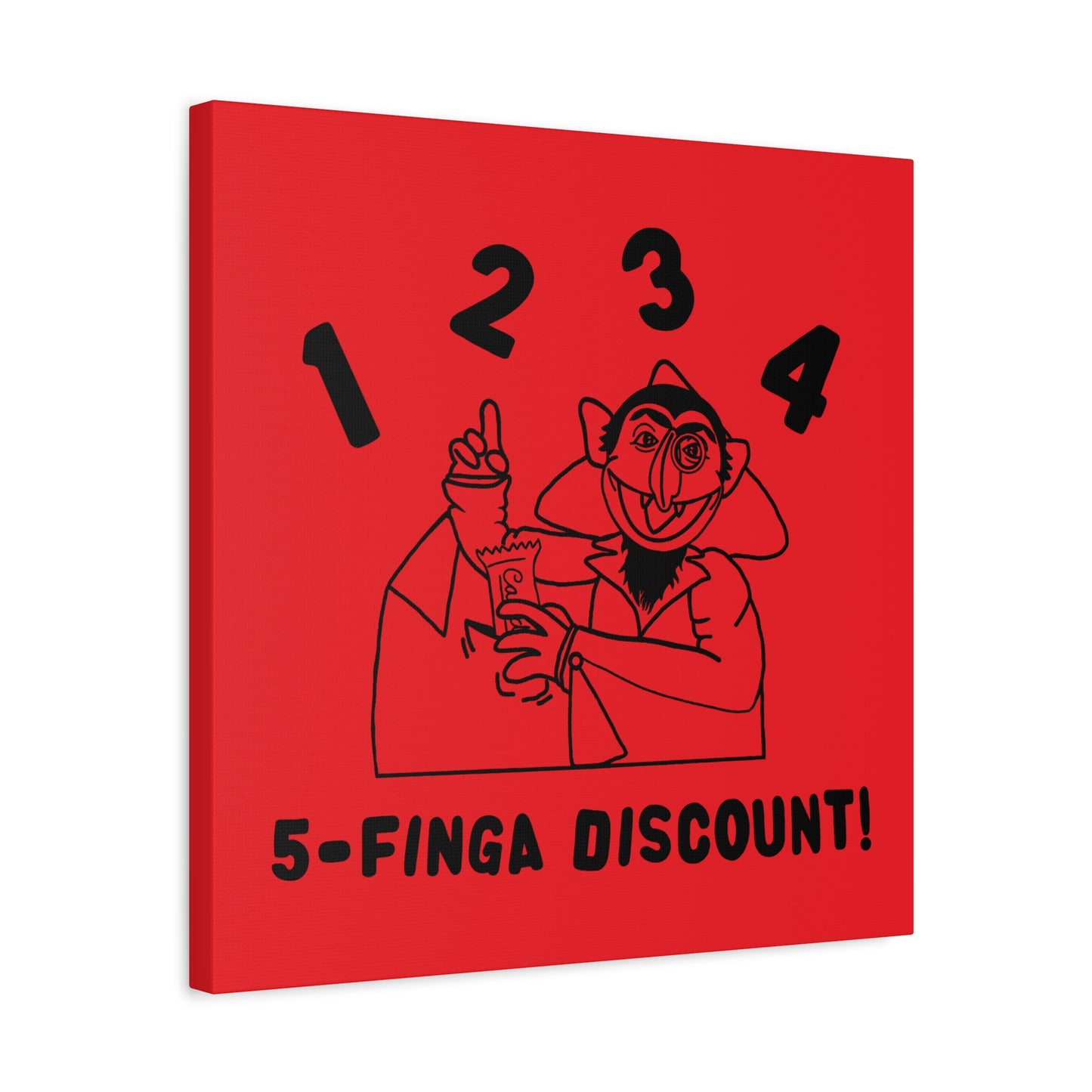 Five Finger Discount Outline Canvas Print Red - Sesame Street The Count Parody Art Print