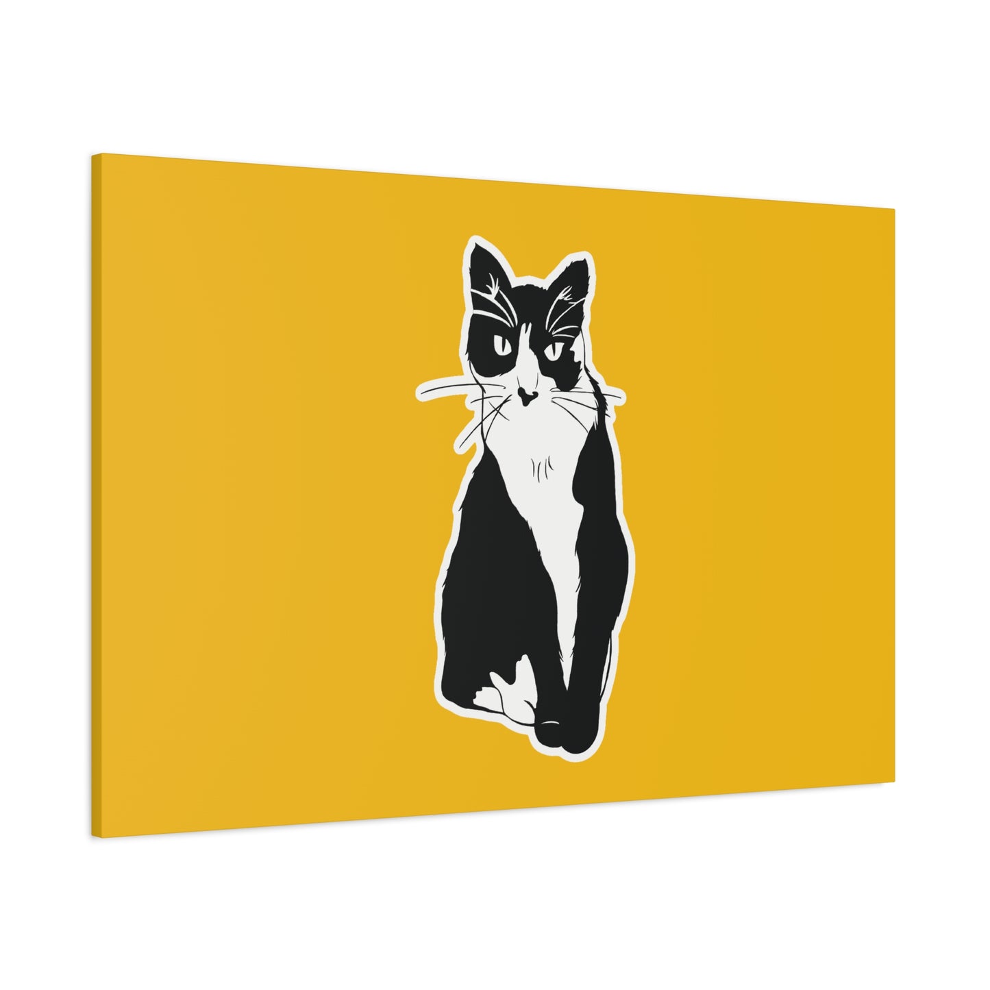 Cat Canvas Print on Yellow (Sticker Style Cat) - Cat Drawing Art