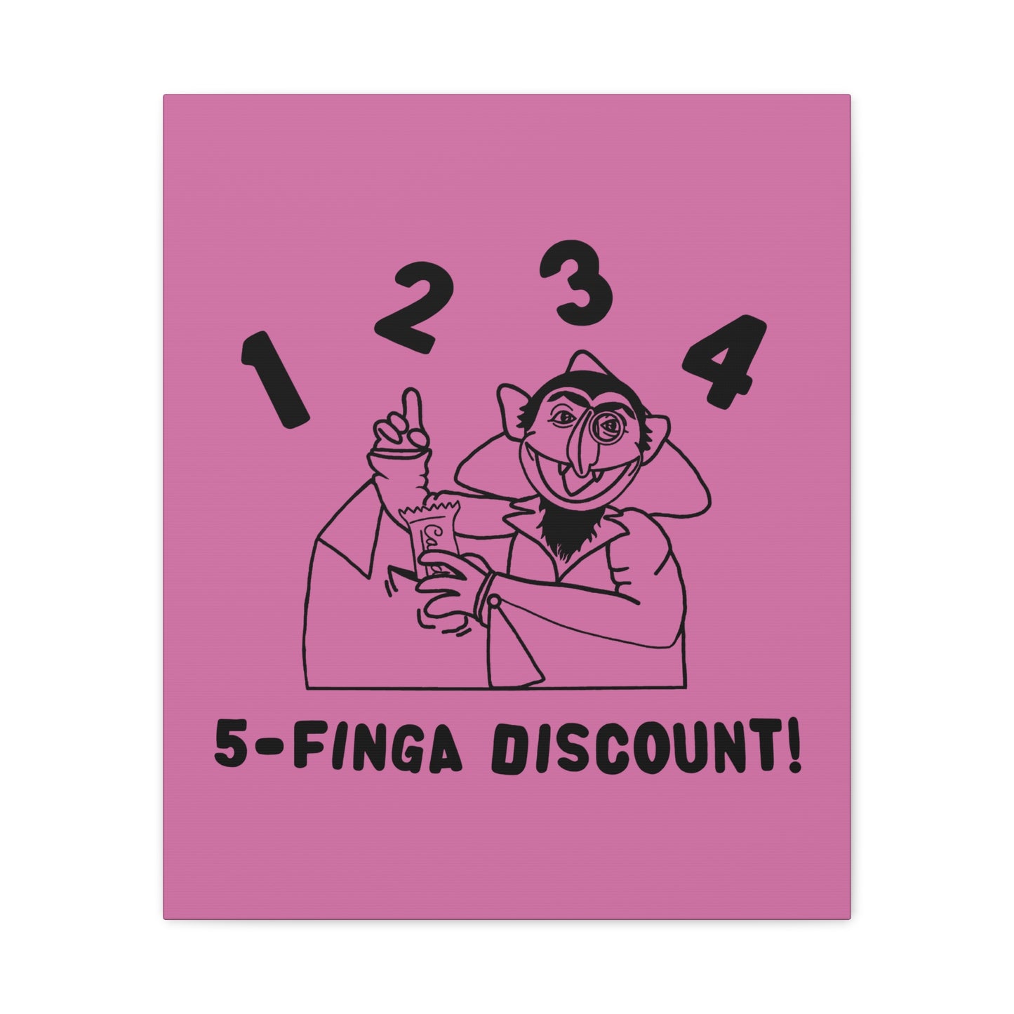 Five Finger Discount Outline Canvas Print Light Pink - Sesame Street The Count Parody Art Print