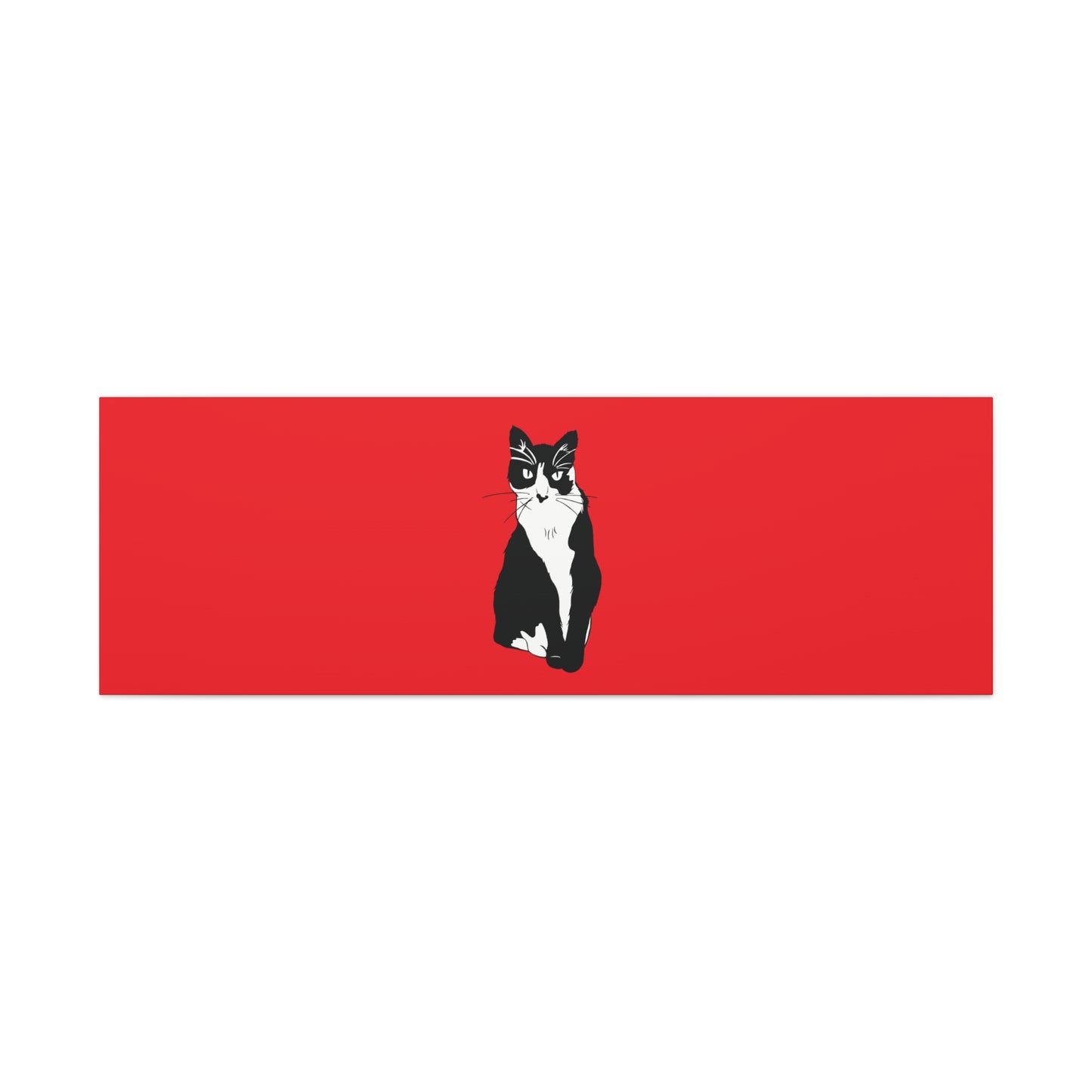 Cat Canvas on Red (B&W Style Cat) - Cat Drawing Art