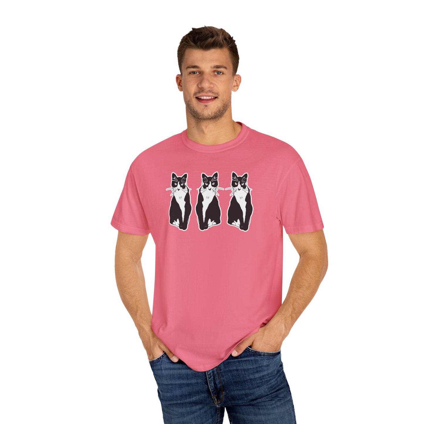 Cat x3 Tee (Sticker Style Cat) - Cat Drawing Shirt