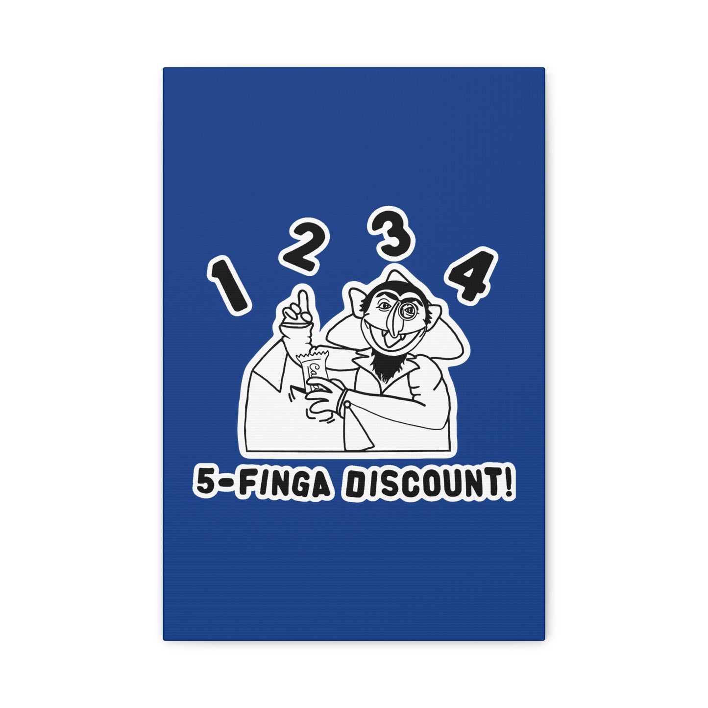 Five Finger Discount Outline Canvas Print Dark Blue - Sesame Street The Count Parody Art Print