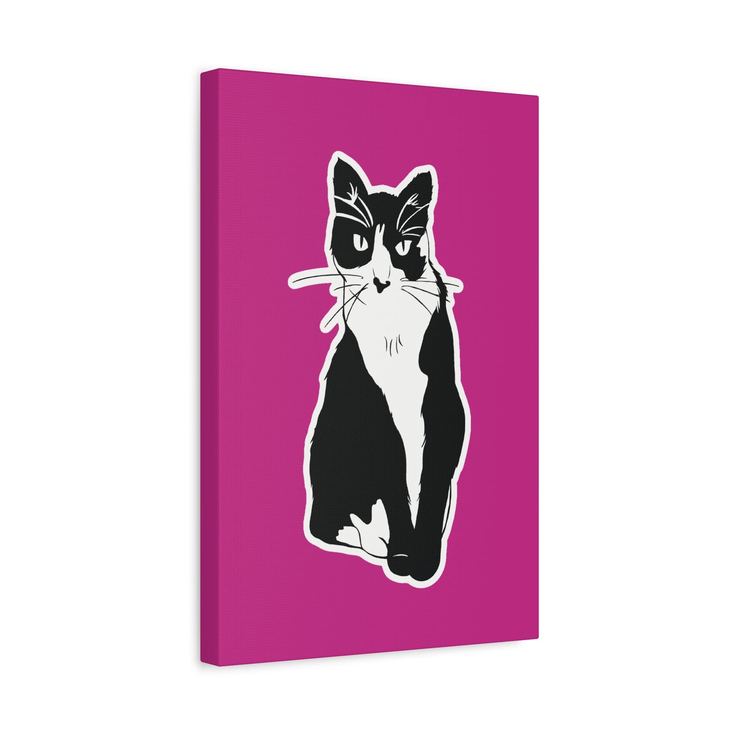 Cat Canvas on Pink (Sticker Style Cat) - Cat Drawing Art
