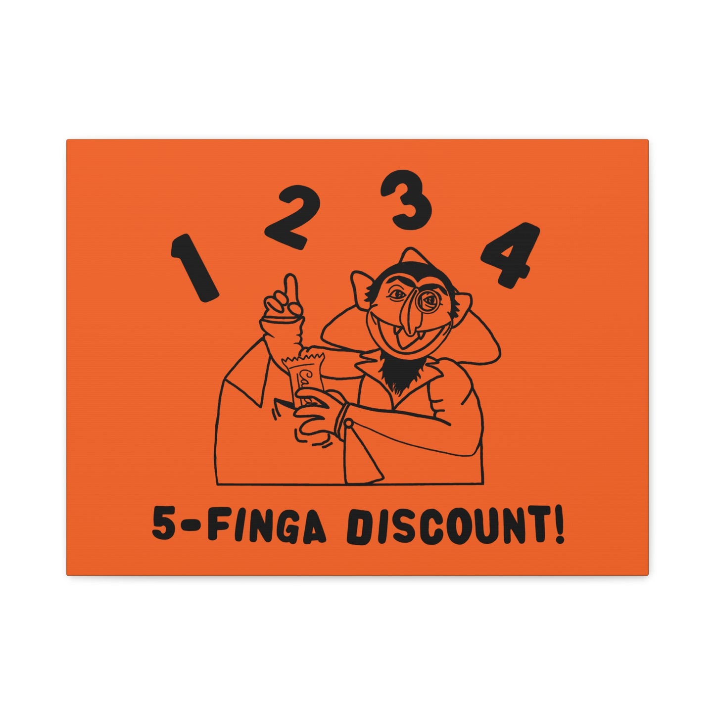 Five Finger Discount Outline Canvas Print Orange - Sesame Street The Count Parody Art Print