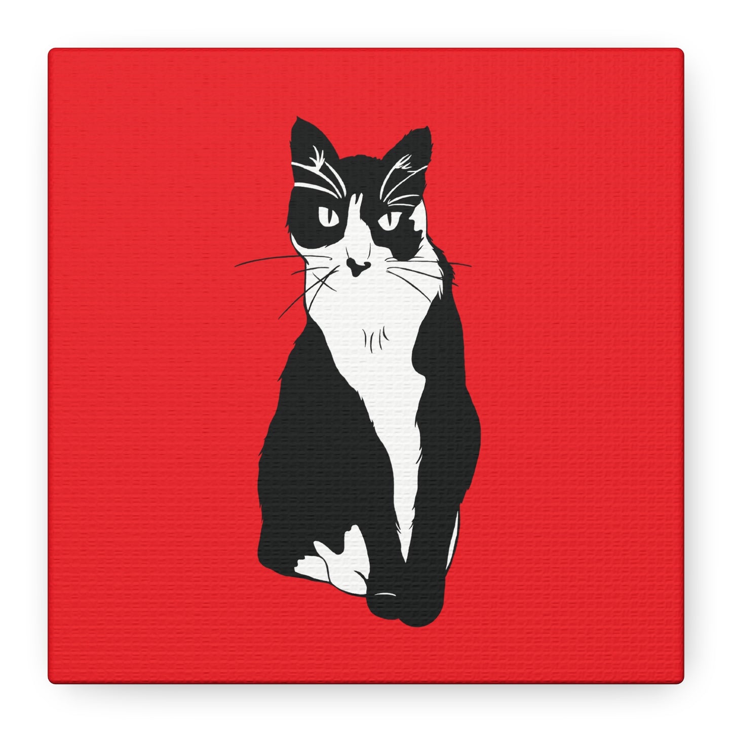 Cat Canvas on Red (B&W Style Cat) - Cat Drawing Art