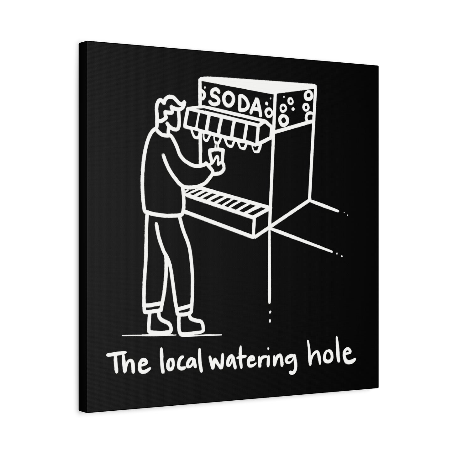 Local Watering Hole Canvas Print - White Ink on Black Background