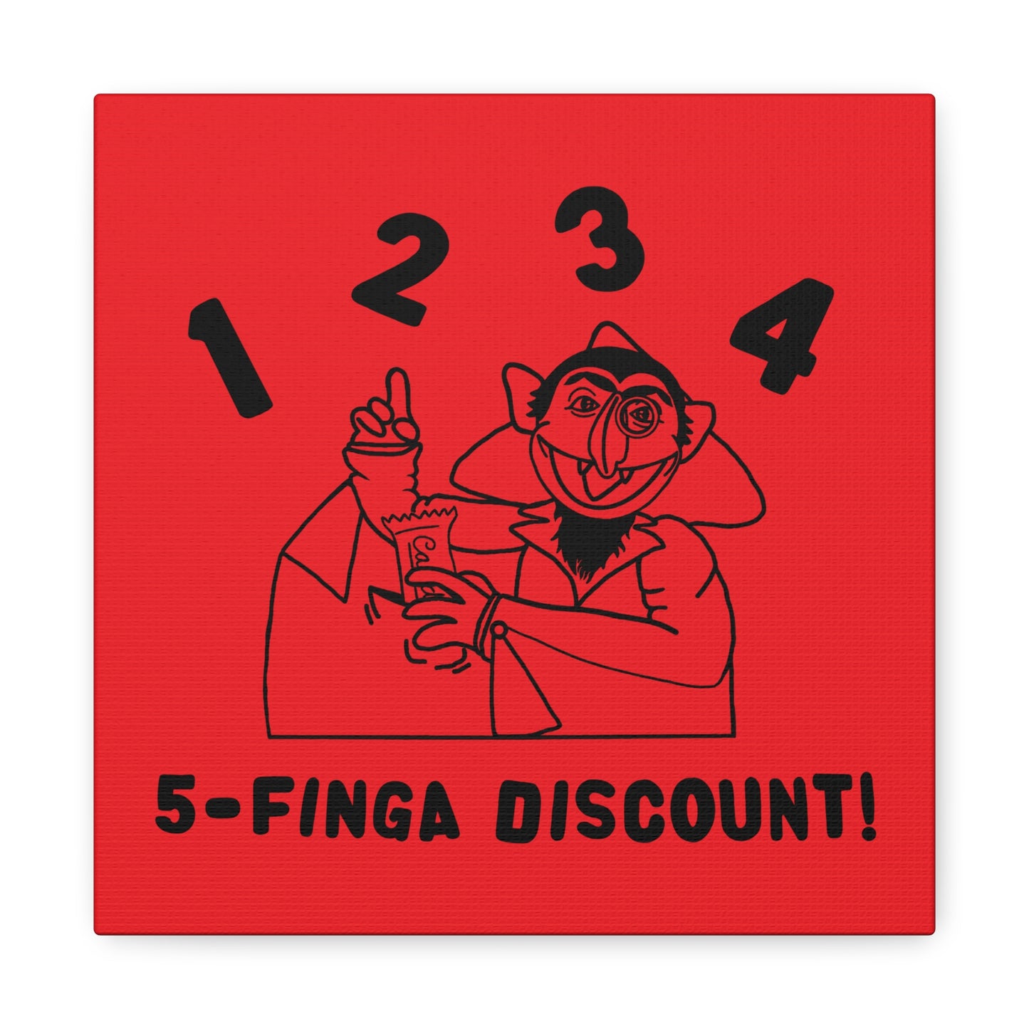 Five Finger Discount Outline Canvas Print Red - Sesame Street The Count Parody Art Print