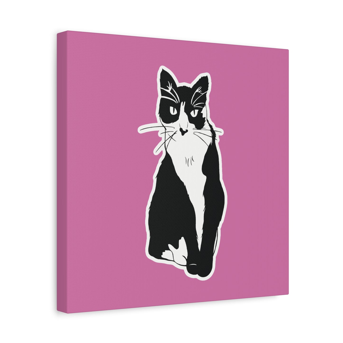 Cat Canvas on Light Pink (Sticker Style Cat) - Cat Drawing Art