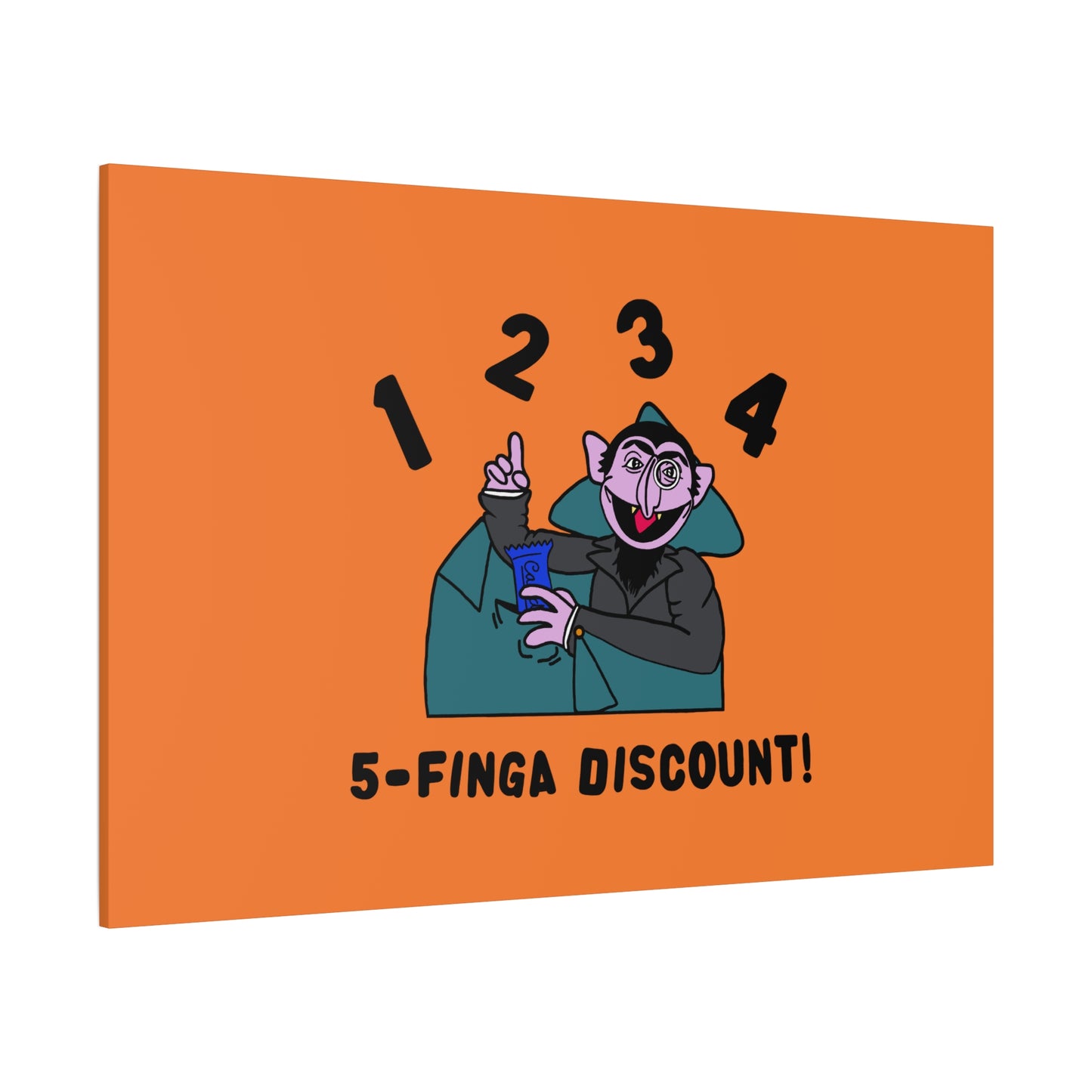 Five Finger Discount Canvas Print Light Orange - Sesame Street The Count Parody Art Print