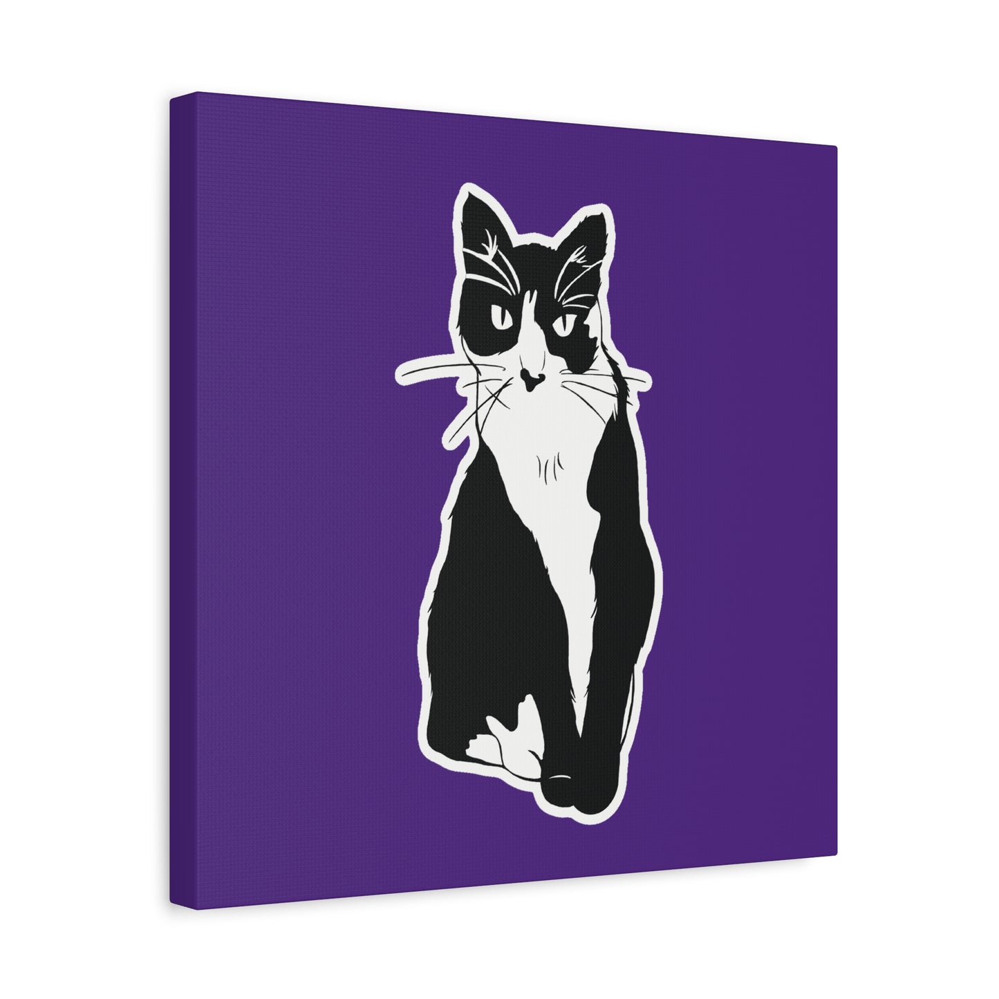 Cat Canvas Print on Purple (Sticker Style Cat) - Cat Drawing Art