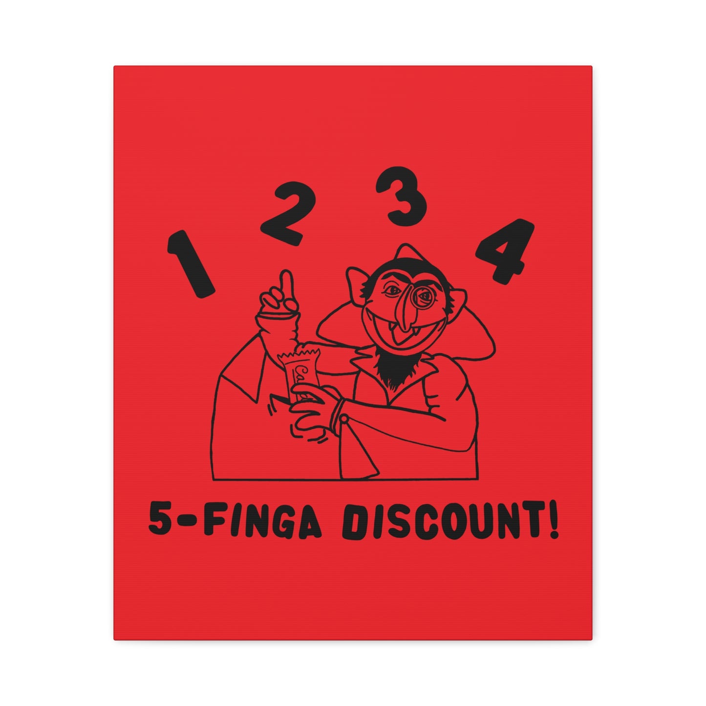 Five Finger Discount Outline Canvas Print Red - Sesame Street The Count Parody Art Print