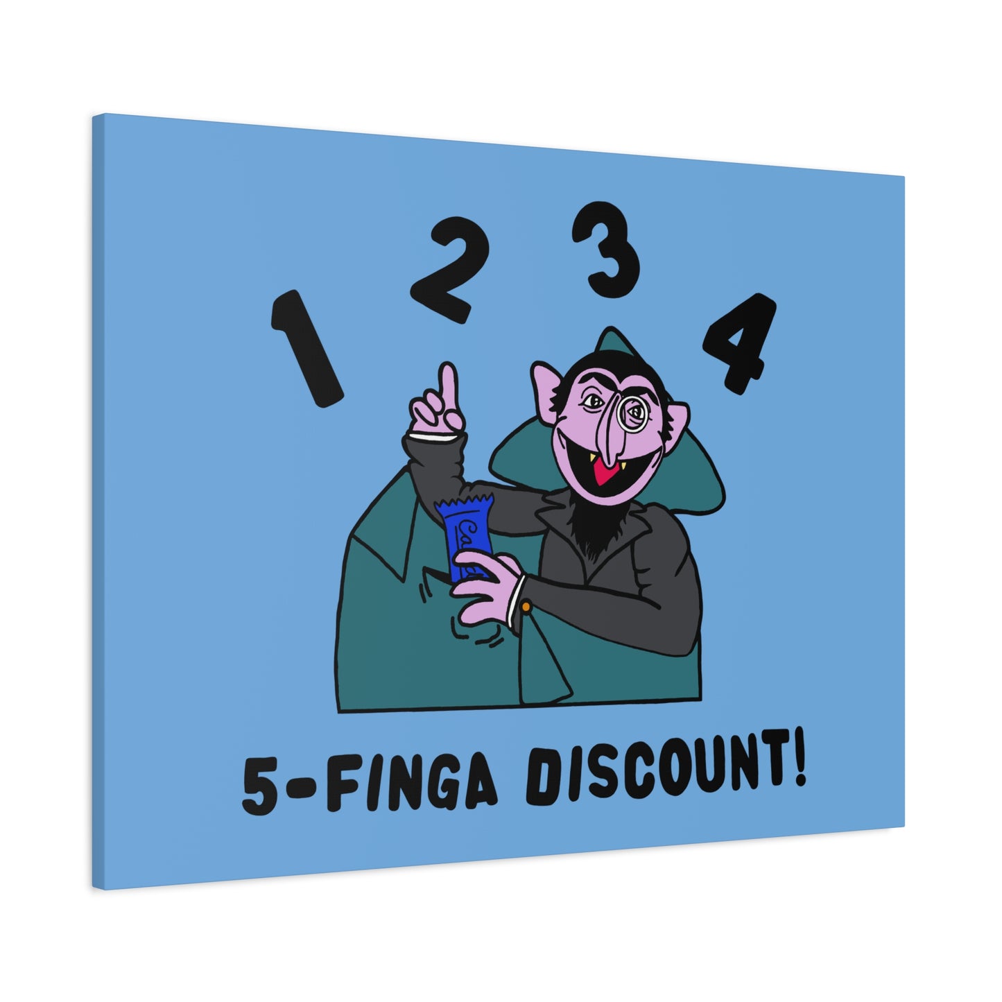 Five Finger Discount Canvas Print Light Blue - Sesame Street The Count Parody Art Print