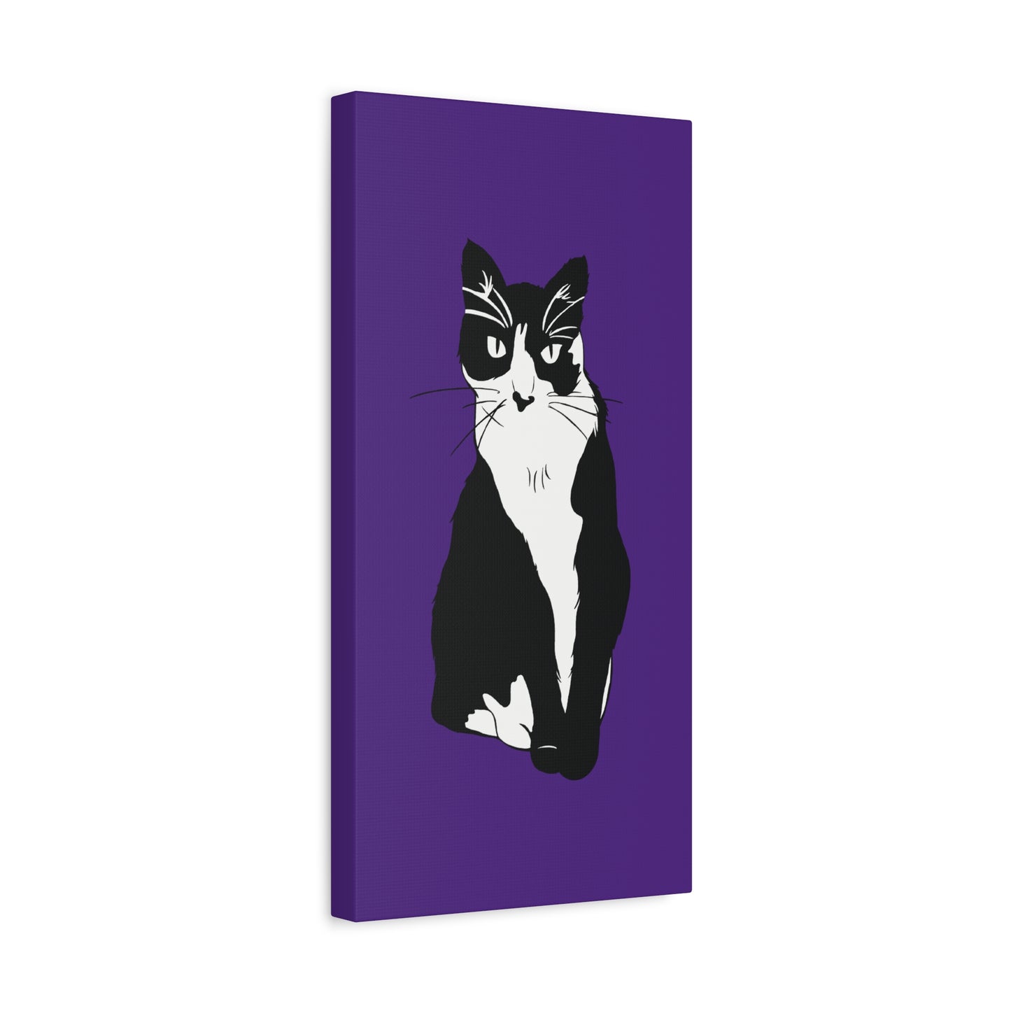 Cat Canvas on Purple (B&W Style Cat) - Cat Drawing Art