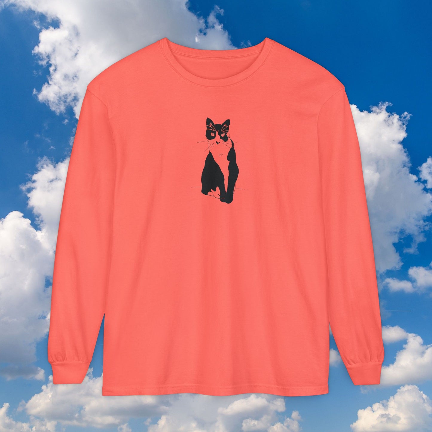 Cat Long Sleeve Tee (Transparent Style Cat) - Cat Drawing Shirt