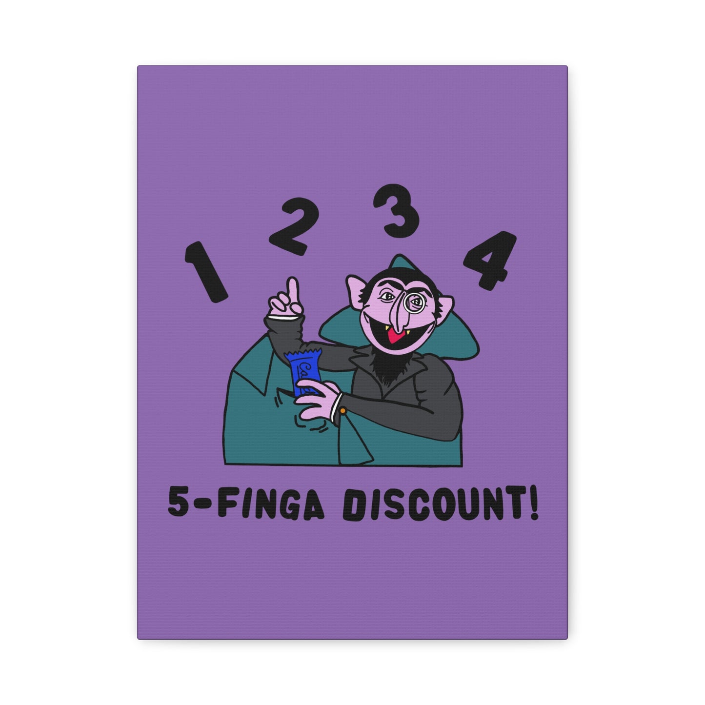 Five Finger Discount Canvas Print Light Purple - Sesame Street The Count Parody Art Print