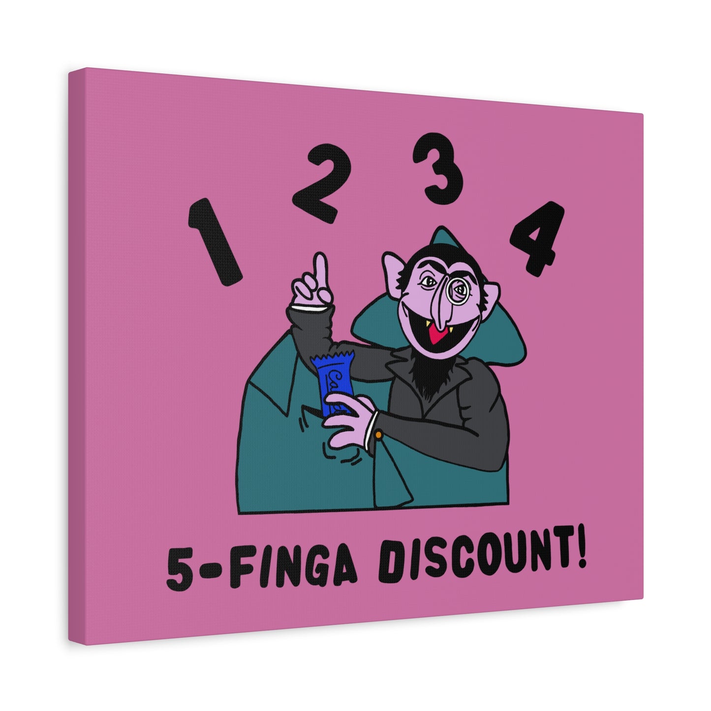Five Finger Discount Canvas Print Light Pink - Sesame Street The Count Parody Art Print