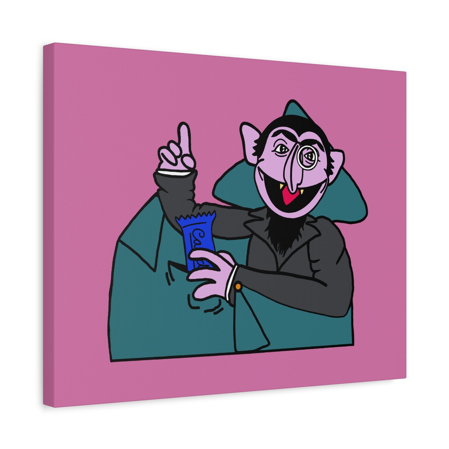 The Count Stealing Candy Canvas Print Light Pink - Sesame Street The Count Parody Art